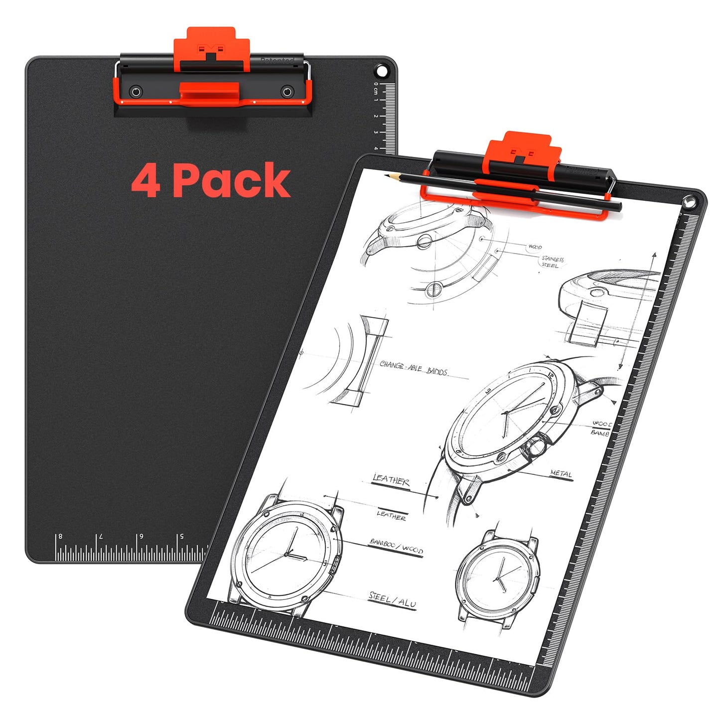 Clipboard with Pen Holder, Aluminum Frame & 2-in-1 Upgraded Clip, A4 Size 12.5 x 9 Inch, Heavy Duty Portable Writing Board with Anti-Slip Backing, for Office School Classroom Doctor Coach(4 Pack)