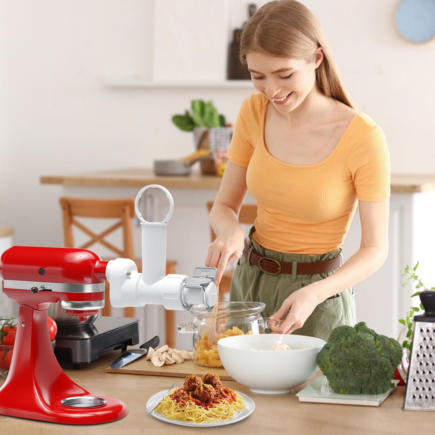 Pasta Maker Attachment for Kitchenaid Stand Mixer with 6 Different Shapes of Pasta Outlet, Durable for Kitchenaid Accessories and Attachments, Dishwasher Safe
