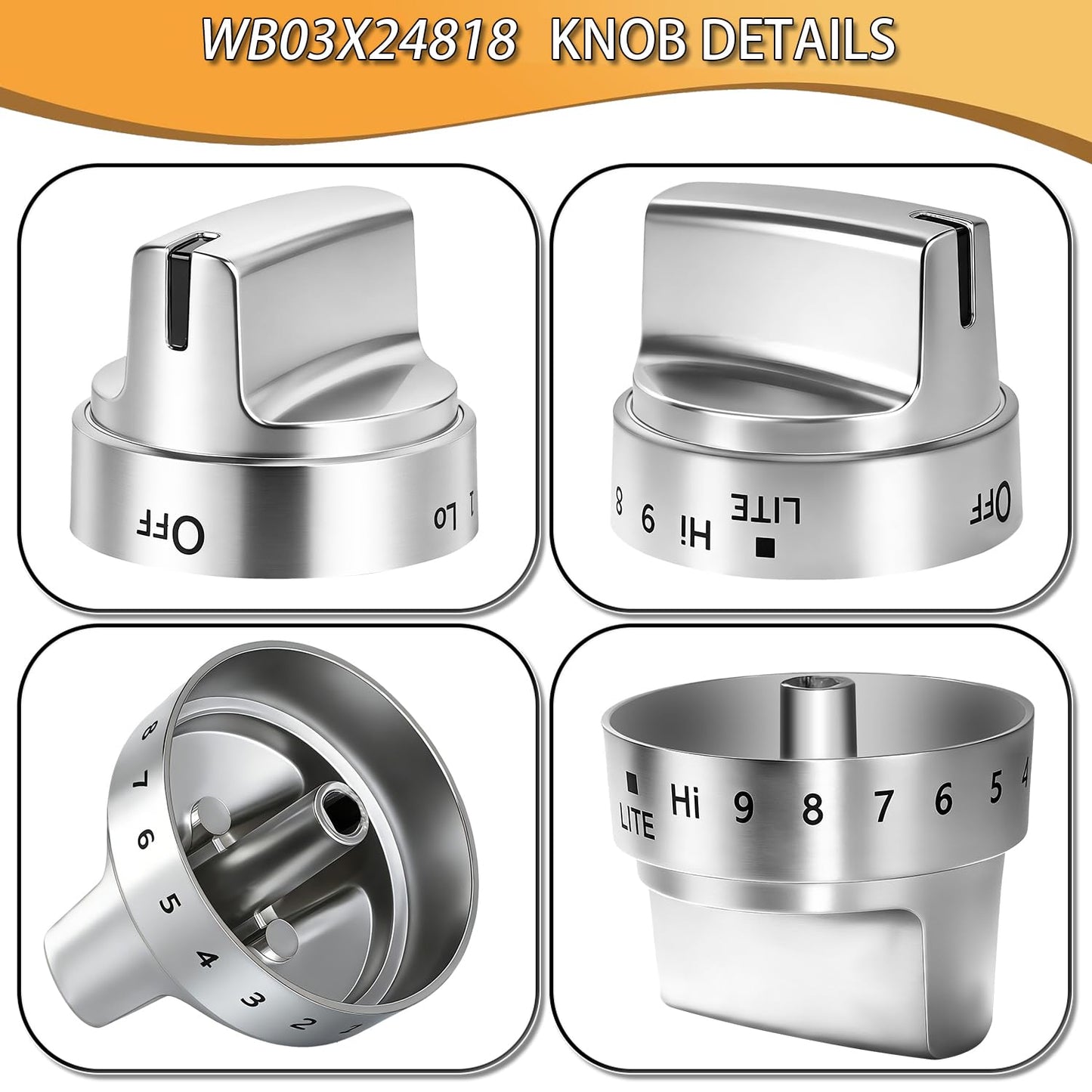 Upgraded Metal WB03X24818 Gas Range Knobs Replacements, Compatible with GE Surface Burner Control Knobs,Compatible Machines :JGB660EEJ1ES,JGB660SEJ1SS,JGB700SEJ1SS,JGB720SEJ1SS,etc