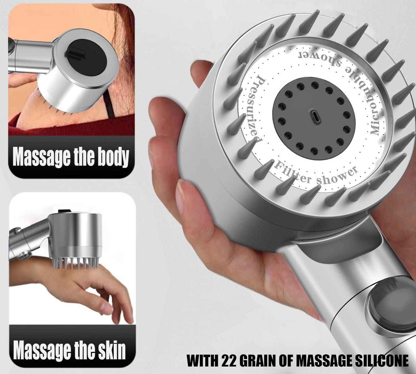 High Pressure Handheld Shower Head High Pressure Shower Heads- High Flow Even with Low Water Pressure - Hand Held Showerhead Set with 59″Replacement Hose/Bracket and Cotton Filters (Premium Chrome)