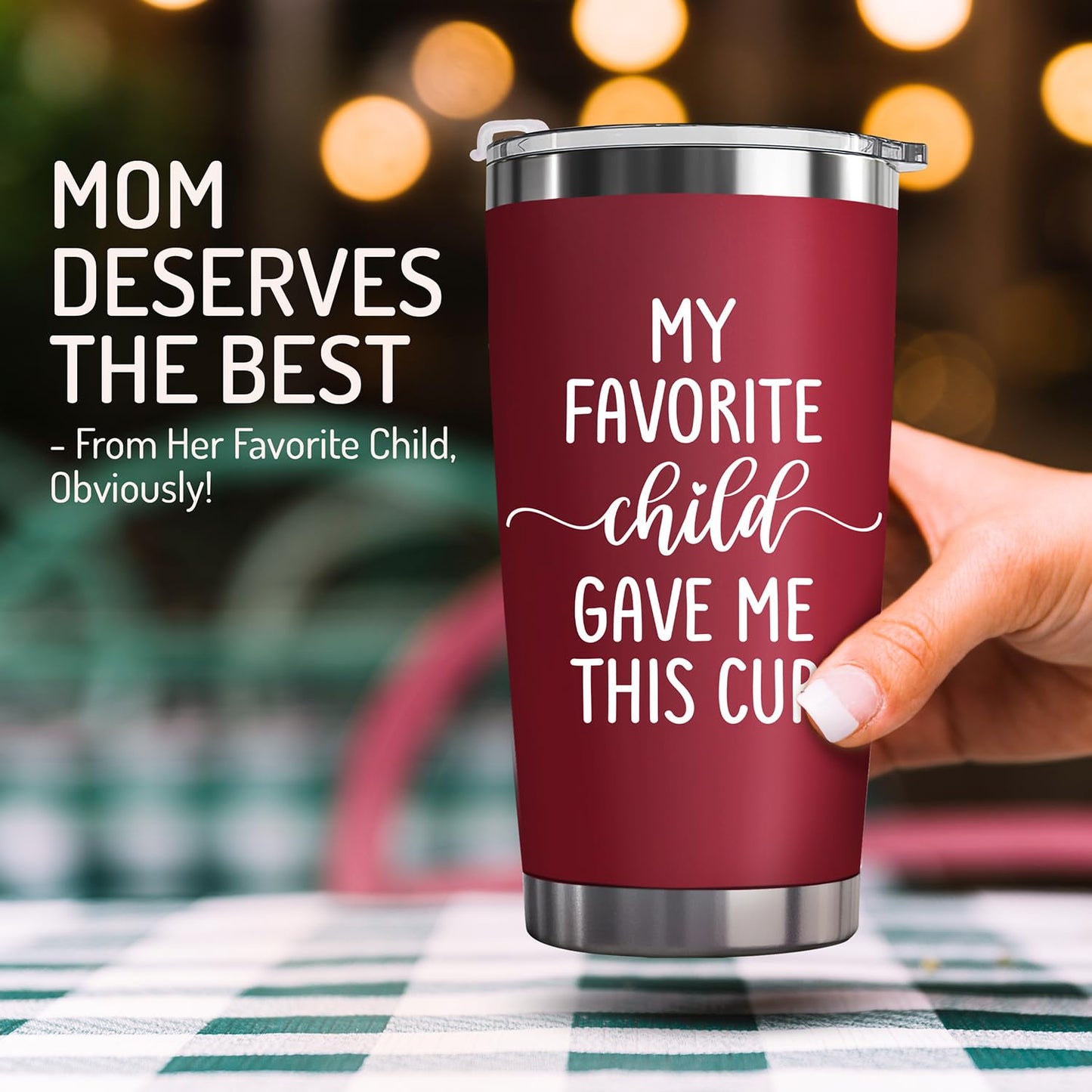 Mothers Day Gifts for Mom from Daughter, Son, Kids, Husband - Funny Mom Gift - Mama Coffee Cup My Favorite Child Gave Me This Cup - Valentine, Birthday Gift Idea - 20oz Stainless Steel Red Tumbler