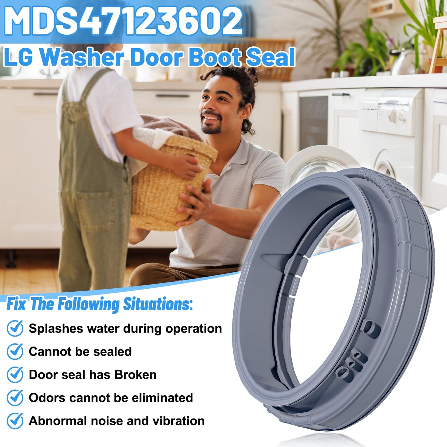 Upgraded MDS47123602 Washer Door Boot Gasket Compatible with LG Washer Door Boot Seal MDS64237202 Kenmore Door Boot Seal MDS64237201, WM3050CW, WM3170CW, WM3370HWA, WM3250HWA, WM3670HWA Door Gasket