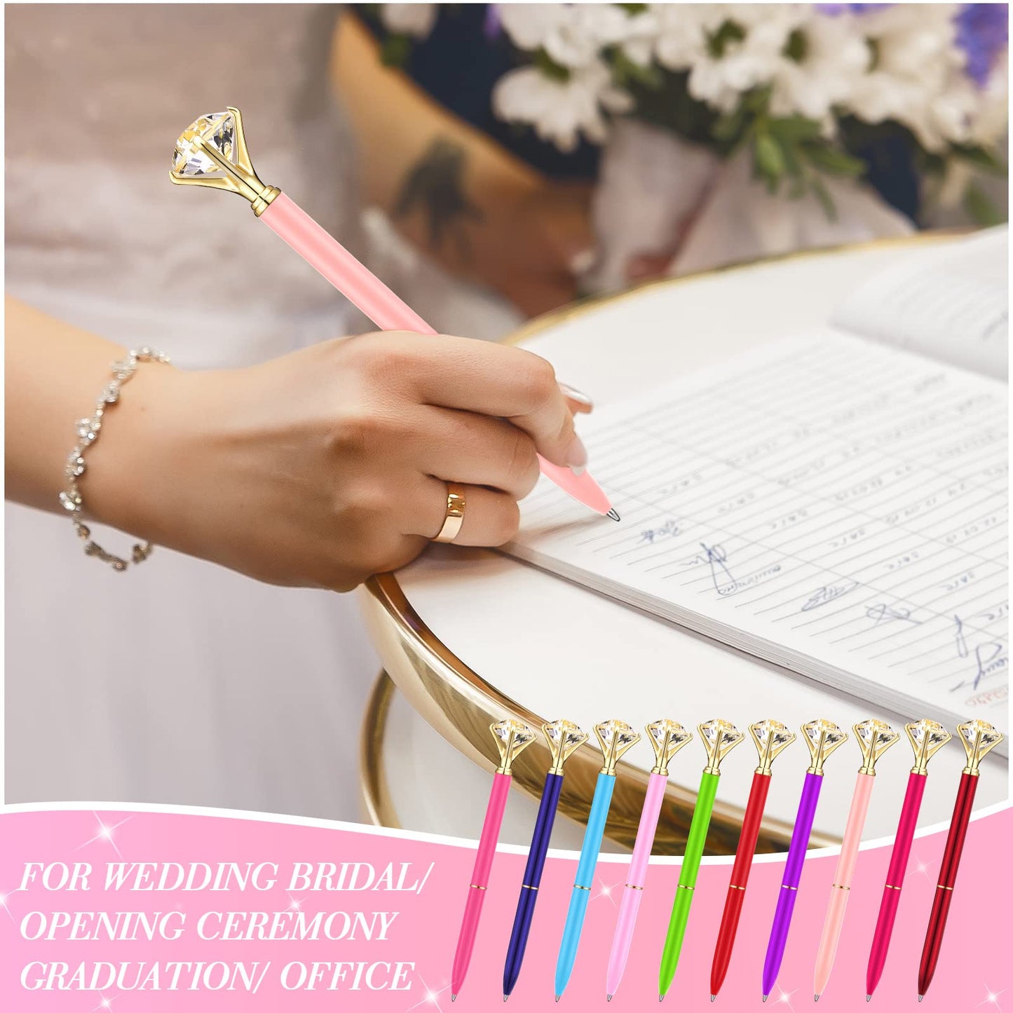 Yahenda 50 Pcs Christmas Gifts Diamond Pens Bridal Shower Ballpoint Pen Bulk Black Ink Bling Crystal Metal Bling with Diamond on Top for Women Bridesmaid Wedding Office School(Multicolor)