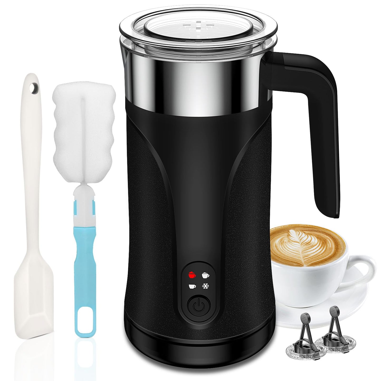 Ovetedot Milk Frother, 4-in-1 Milk Frother and Steamer, 10.1oz/300ml Automatic Hot and Cold Foam Maker and Milk Warmer, Electric Milk Frother for Coffee, Latte, Cappuccino, Matcha(Black)