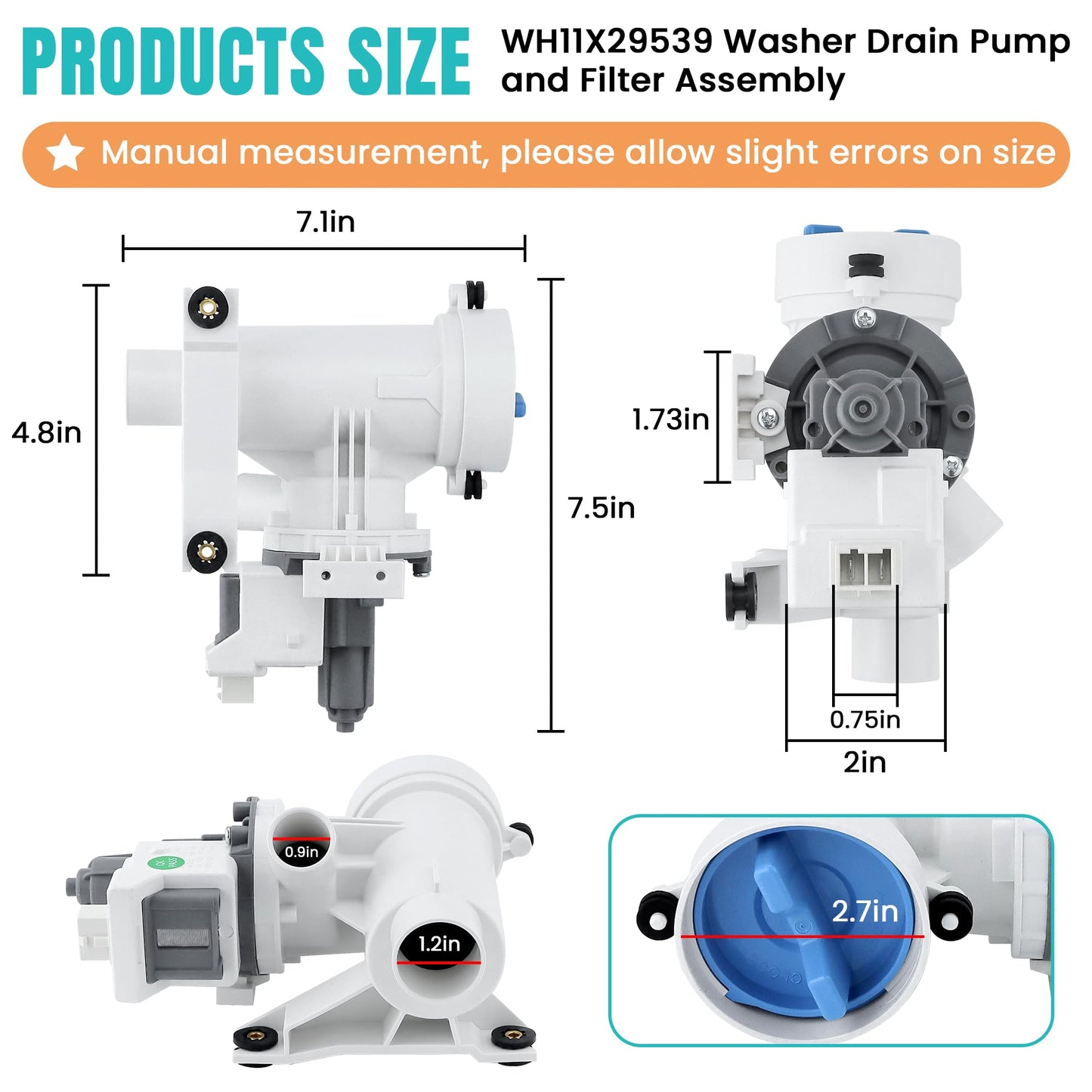 WH11X29539 Washer Drain Pump Filter Compatible for G-E Front Load Washing Machine Pump PD00094541 WH11X39237 AP8054992 PS16217203 EAP16217203 B25-3A04 PD00065822 Replacement by MIFLUS