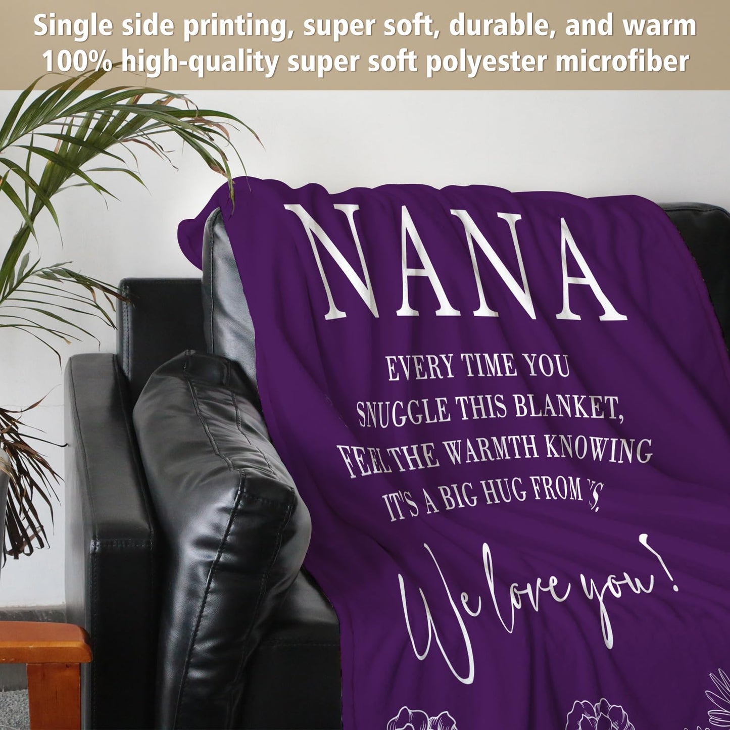 Nana Gifts, Birthday Gifts for Nana from Grandkids, to My Nana Nanny Grandma Soft Throw Blanket for Christmas 50" x 60", Purple