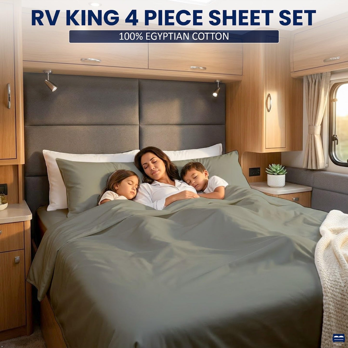 Cottingon RV King Sheets 72 x 80,Luxury Soft 100% Egyptian Cotton, 4 Pcs Camper Bedding Set to Fit Upto 15" Deep Custom RV Mattress, Light Grey Solid