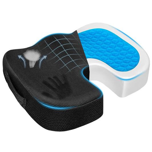 Season Guard Tailbone Pain Relief Office Chair Seat Cushion, Memory Foam Gel Seat Cushion for Sciatica Pain Relief with Washable Cover, Butt Cushion for Long Sitting, Mesh, Black