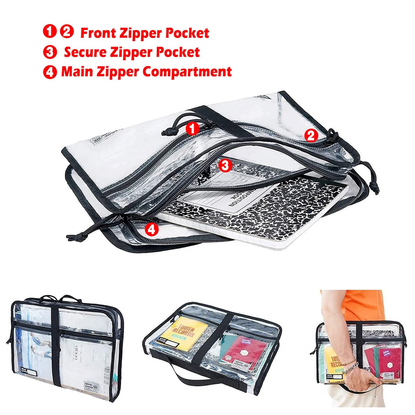 Rough Enough Clear Plastic File Folder Organizer, A4 Size Water-Resistant Document Bag & Portfolio Case for Office, Art, Travel, Home Paper Storage with Handle