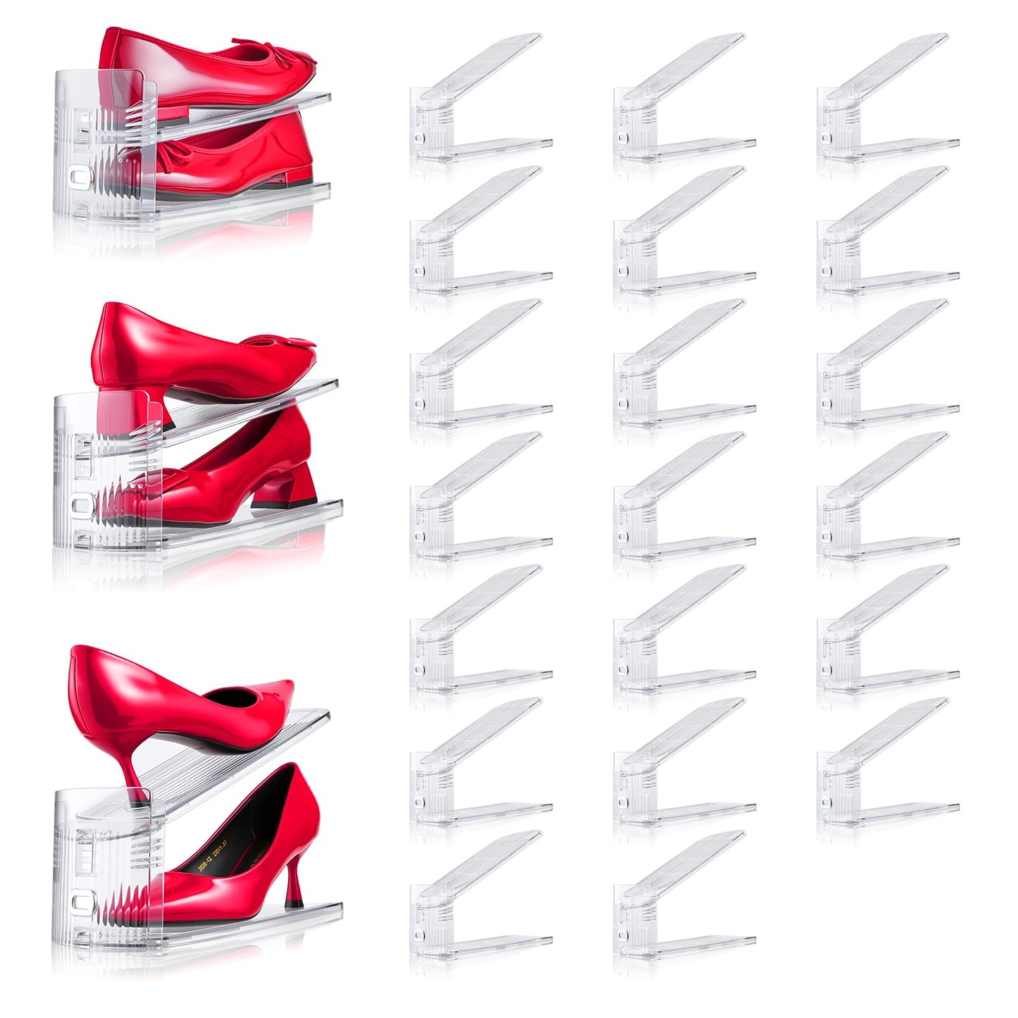 TOOKNIN 20PACK Shoe Slots Organizer for Closet,Adjustable Shoe Rack Holder Shoe Space Savers Double Layer Stack Shoe Racks for Closet Organization(Transparent)