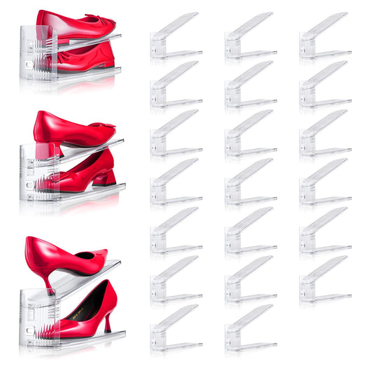 TOOKNIN 20PACK Shoe Slots Organizer for Closet,Adjustable Shoe Rack Holder Shoe Space Savers Double Layer Stack Shoe Racks for Closet Organization(Transparent)