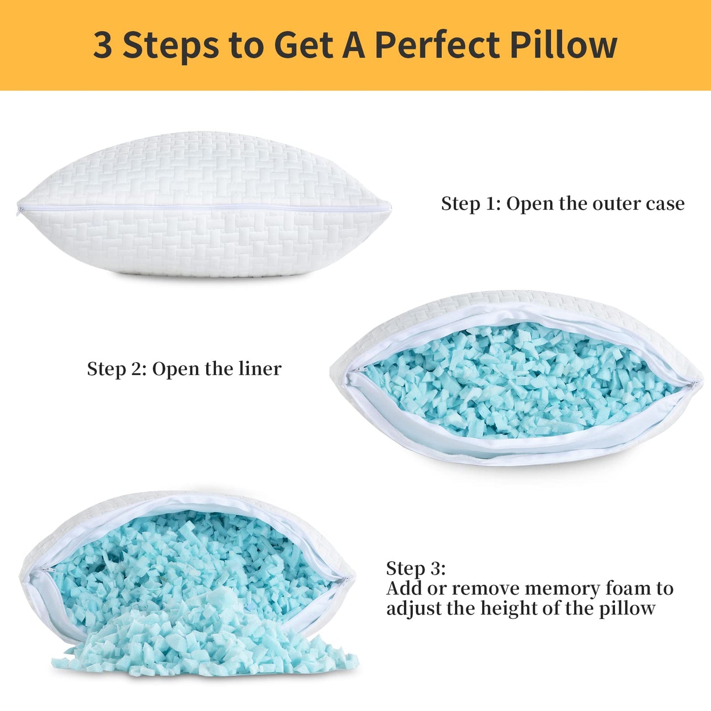 HOMBYS 2 Pcs Extra Firm Bed Pillows for Sleeping, Shredded Memory Foam Pillows King Size, for Side, Back, Stomach Sleepers, 40% Viscose Derived from Bamboo Cooling Cover