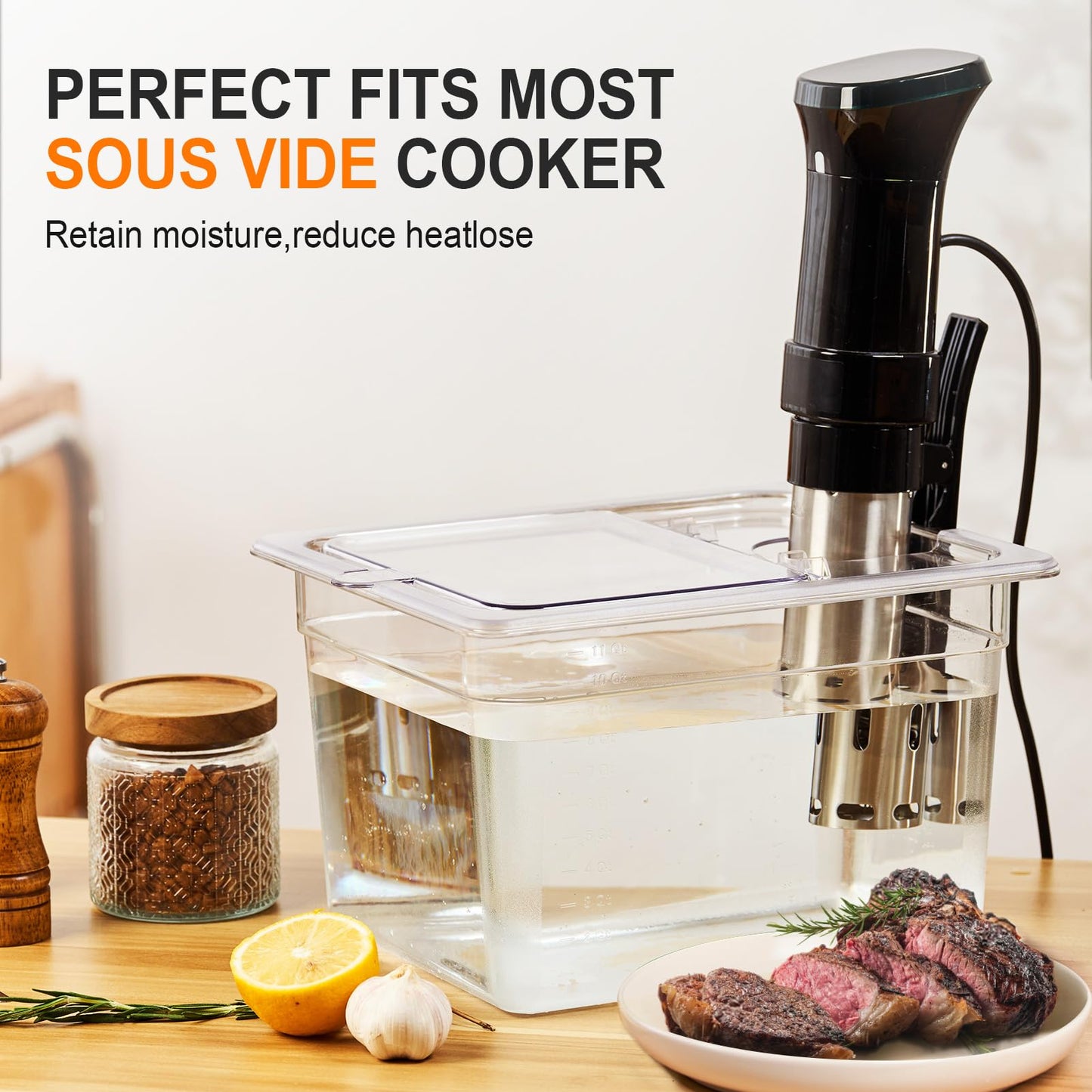 HOMENOTE Sous Vide Container 12 Quart with Universal Collapsible Hinged Lid,Sous Vide Accessories Kit BPA Free,Compatible with Anova and Most Sous Vide Cookers