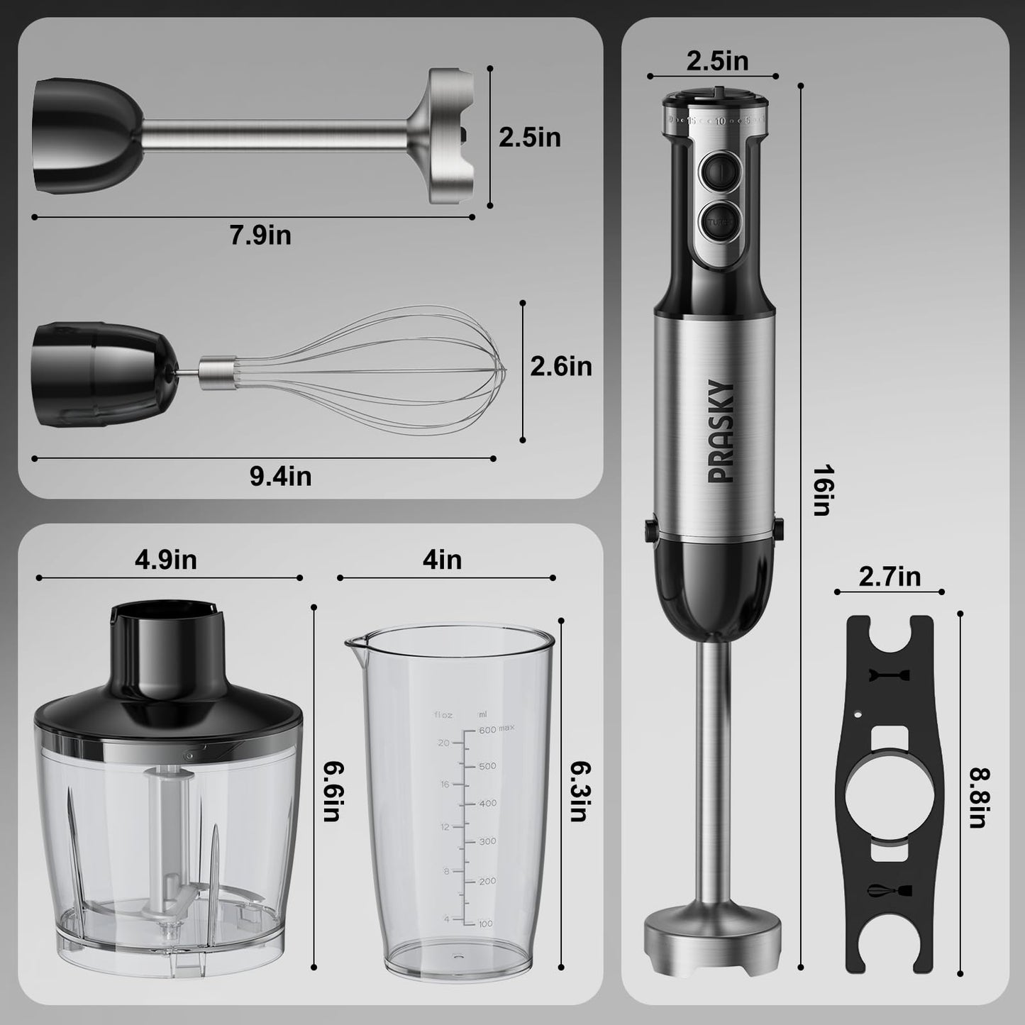 Immersion Blender Handheld 1200W, 20-speeds Immersion Hand Blenders, Hand Mixer with Mining Beaker,Chopper,Whisk, Frother and Stick Blender Suitable for Kitchen, Protein Shakes and Baby Food