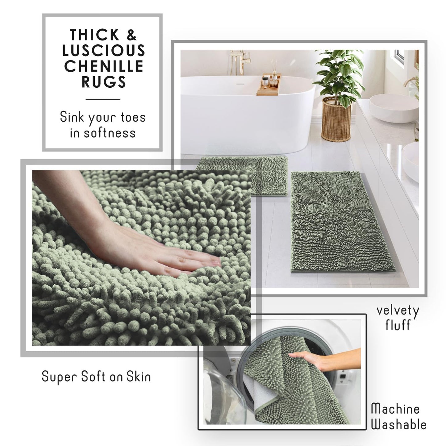 Clara Clark Bathroom Set - Sage Green Bathroom Accessories Set, 6PC Bathroom Accessory Set, Bathroom Sets with Bathroom Rugs, Toilet Brush, Trash Can & Soap Dispenser