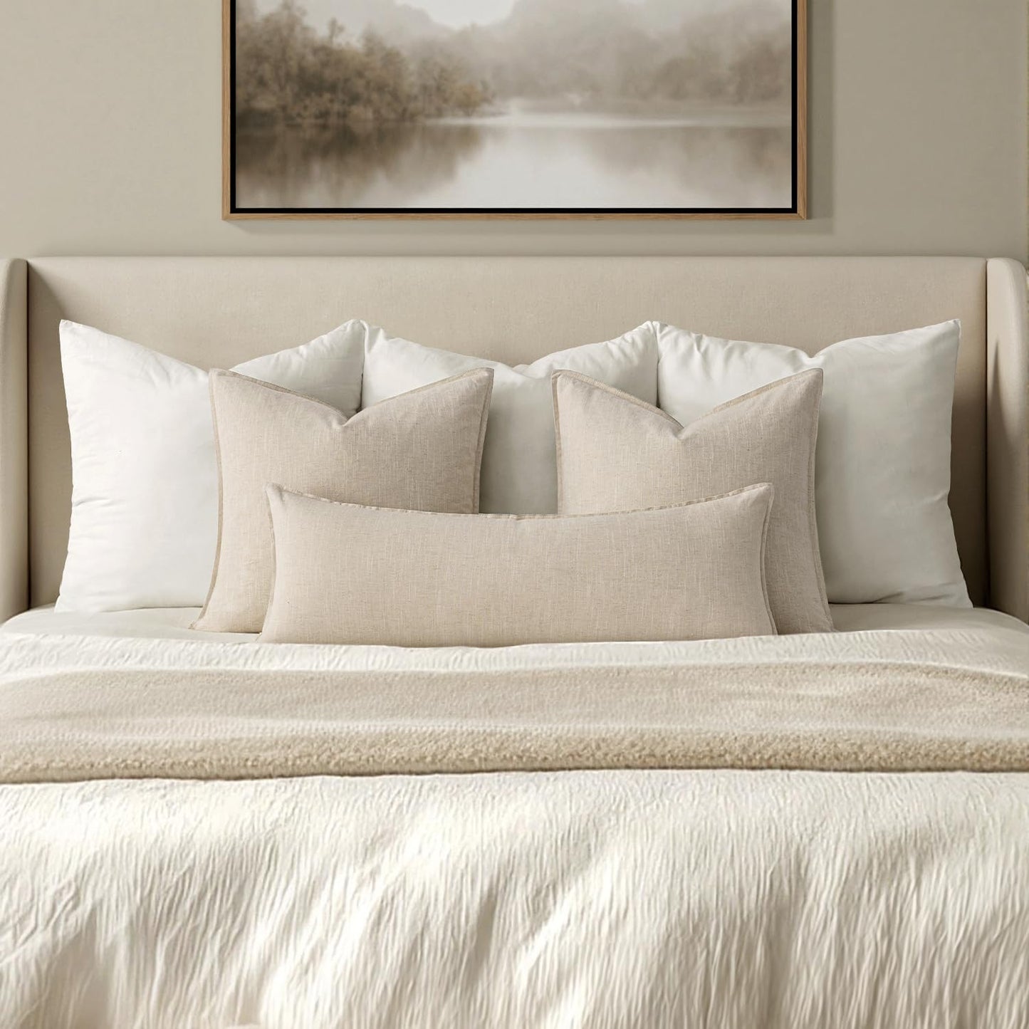 MIULEE Decorative Long Lumbar Throw Pillow Cover for Bed 14x36 Natural Beige Boho Farmhouse Neutral Couch Pillowcase Pack of 1 Accent Modern Sofa Cushion Livingroom Home Decor (Covers Only)