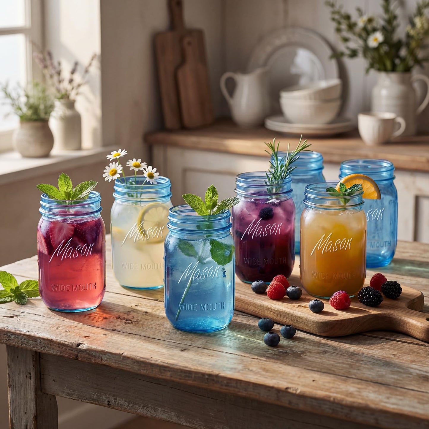 Rubtlamp Blue Mason jar 32 oz, 12 Pack Glass Jars - Wide Mouth Mason Jars with Airtight Lids for Pickling, Fermenting, Food Storage&DIY Crafts, Microwave & Dishwasher Safe