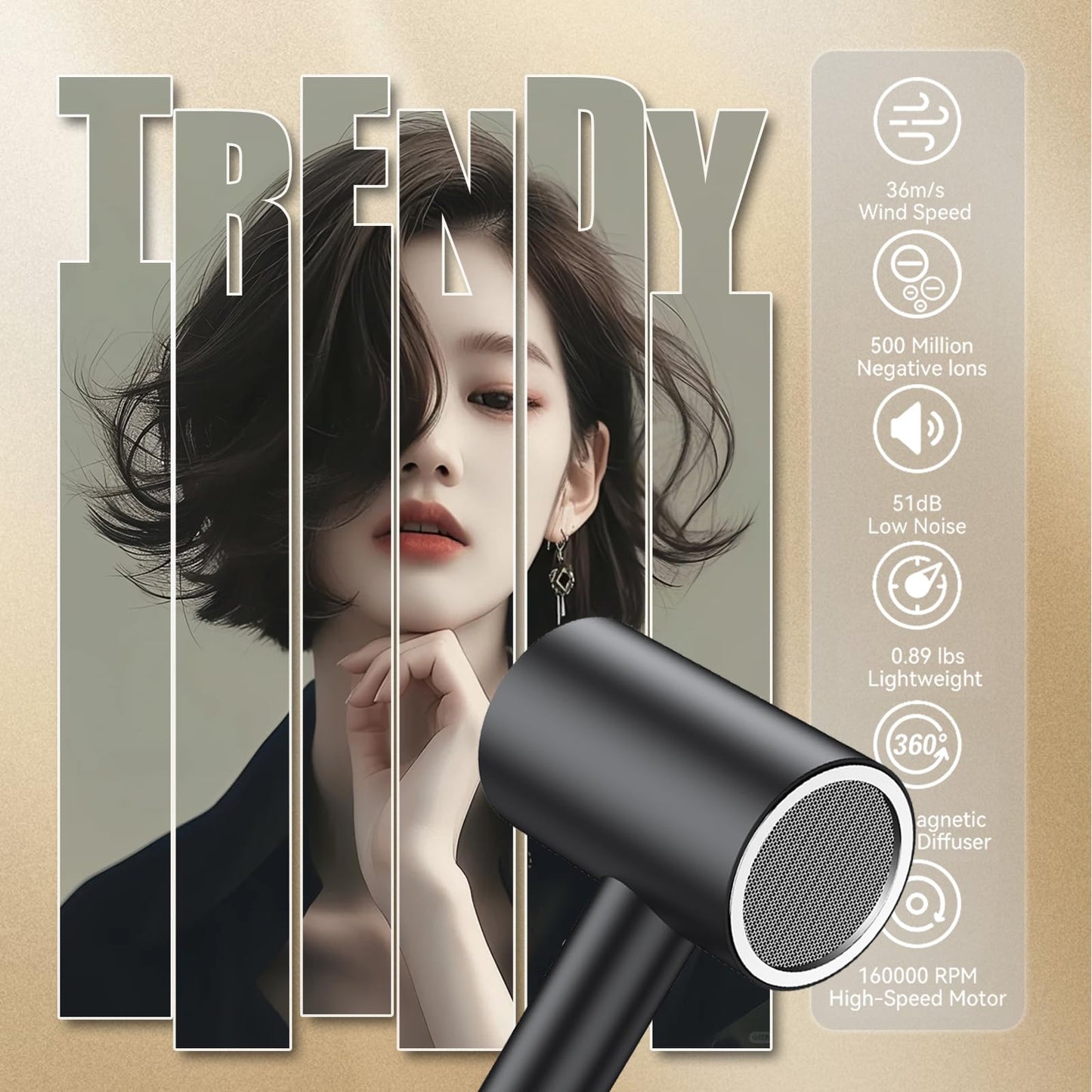 110V Hotel Wall Mounted Hair Dryer for Bathroom（with Night Light） Professional Styling HairDryer for Salon【Blue Light Negative Ions】 Fast Drying Restroom Blow Dryer，Matte Texture - Pearly White