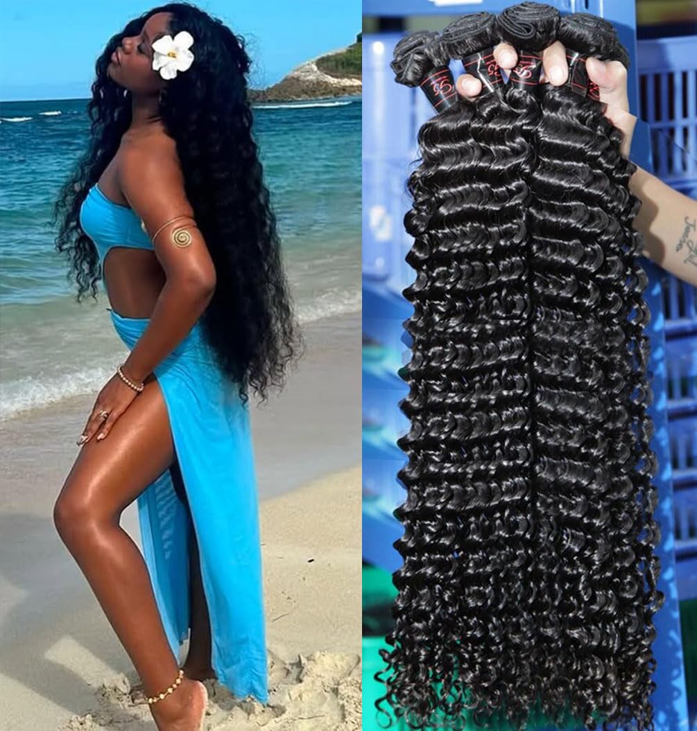12A 4 Bundles Water Wave Human Hair (16 18 20 22 Inch) 100% Unprocessed Weave Brazilian Human Hair Bundles Full And Thick Virgin Hair Extensions Natural Color