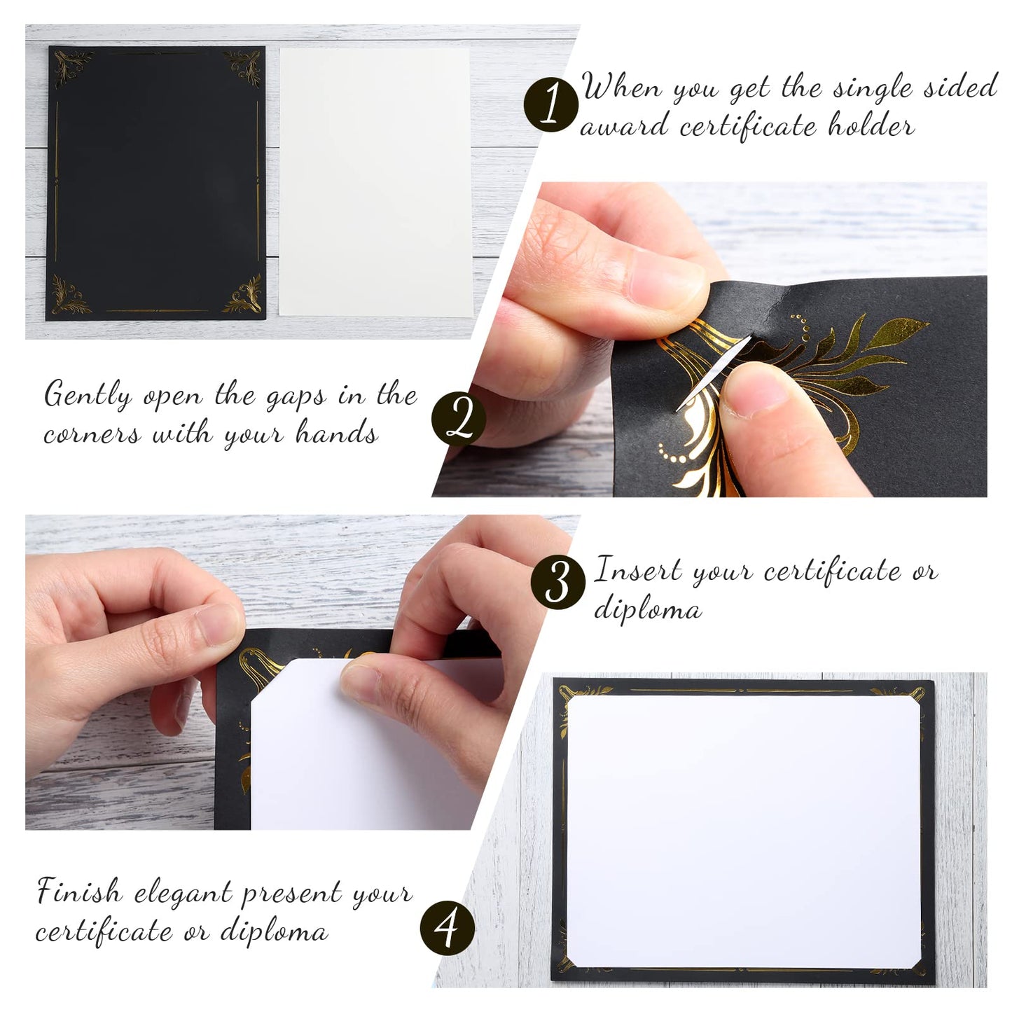 Fainne 100 Sets Black Certificate Paper Kit Single Sided Awards Holder with Foil Border for 8.5 X11 Certificate Covers Foil Award Seals Stickers Diploma Covers