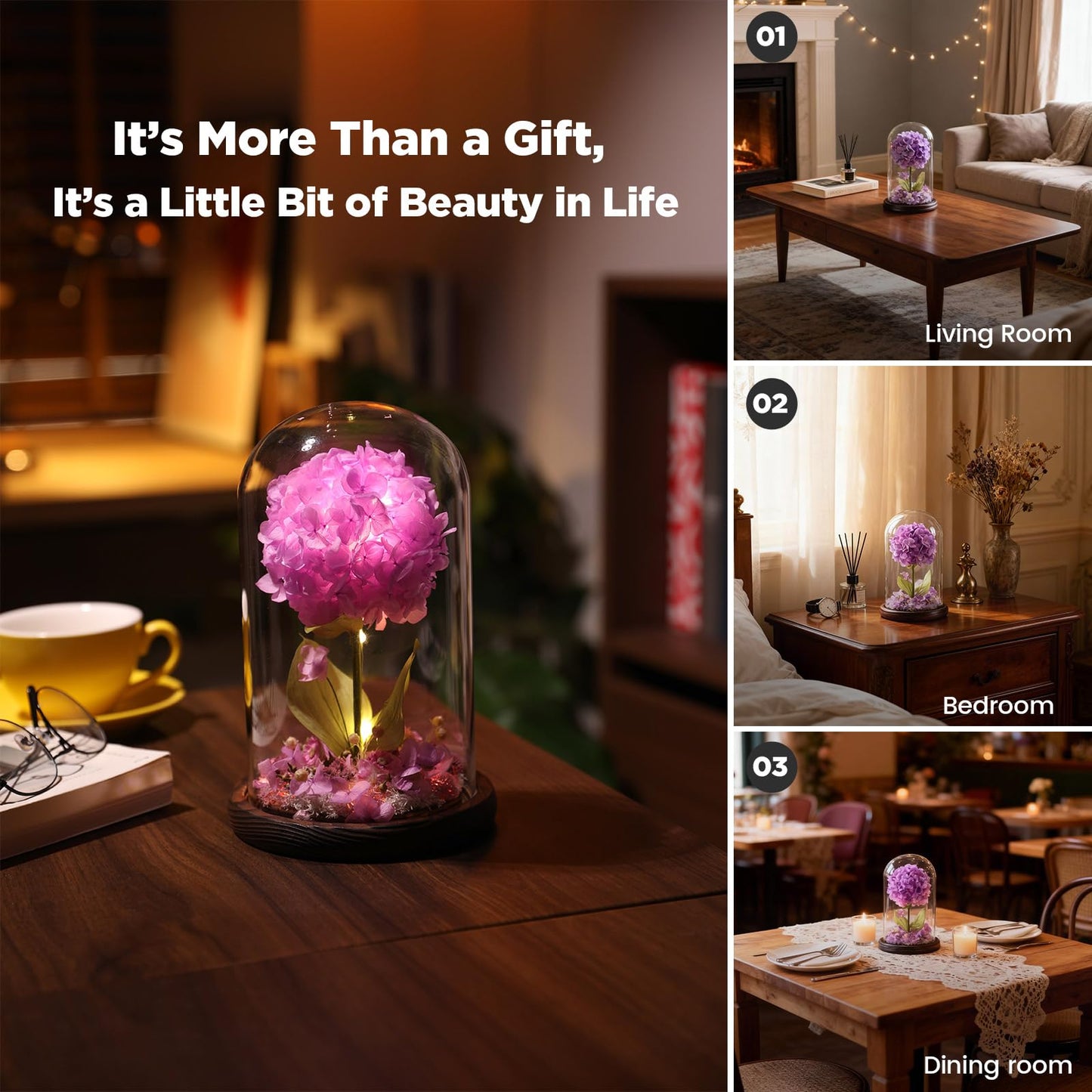 AIMEYE Forever Hydrangeas in Glass Dome,Forever Preserved Flowers Gifts Mothers Day Birthday for Grandma Women Mom Wife,Fresh Flowers for Delivery/Purple Hydrangea