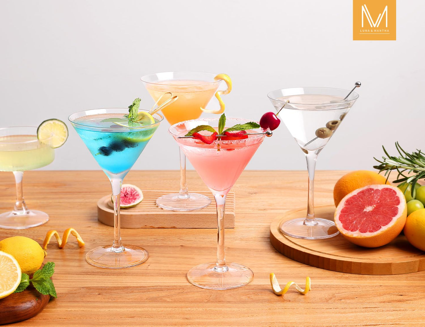 LUNA & MANTHA Martini Glasses, Martini Cocktail Glasses for Margarita, Manhattan, Cosmopolitan, Espresso, Home Bar, Evening Parties, Birthdays, Housewarming Gift,Set of 4-9oz