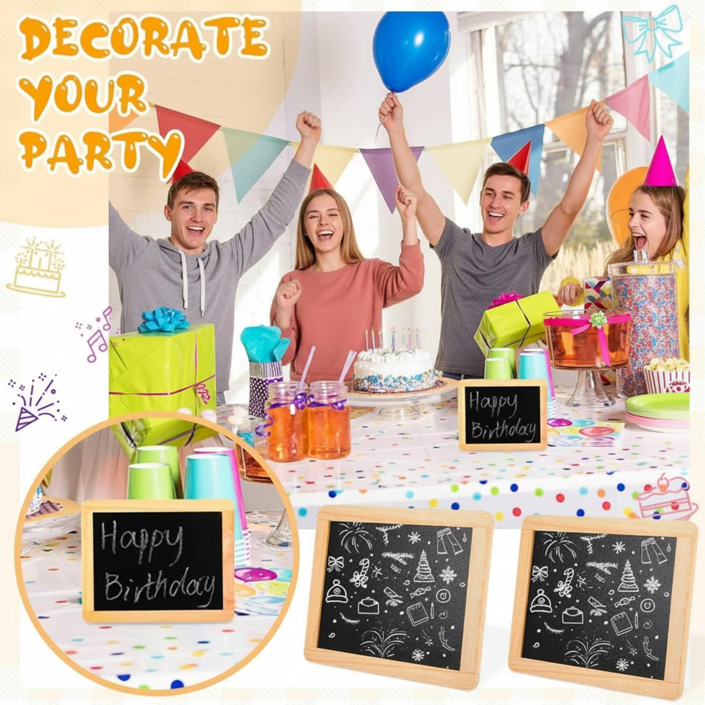 Chinco 24 Pcs Small Slate Chalkboard Mini Chalk Board with Frames Mini Board Signs School Supplies for Classroom Home Office (6 x 5 Inch,Wood)
