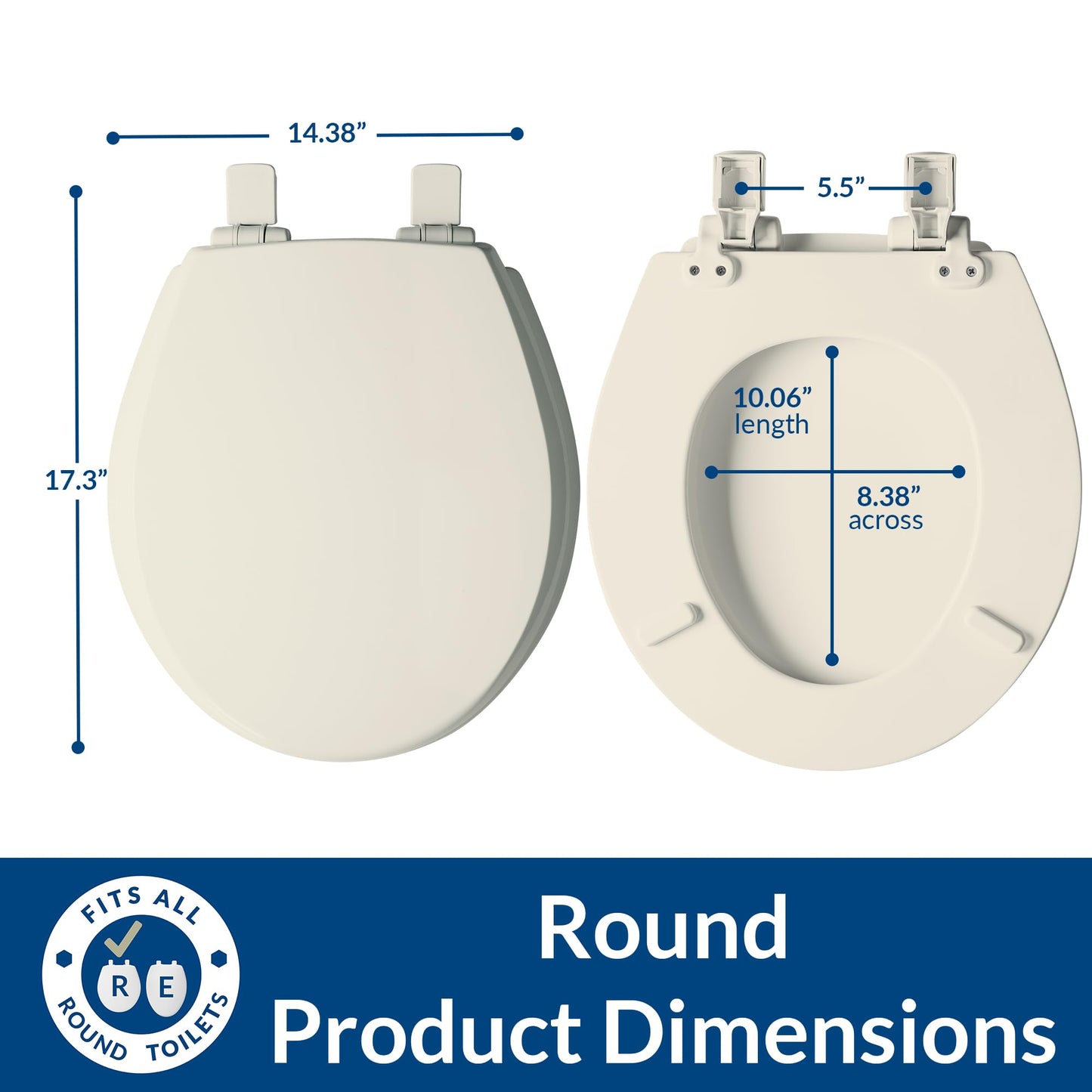Mayfair Cassel Slow Close Toilet Seat, Easy Clean, Non Slip Premium Wood Seat, Easy Install, Made in USA, Round, Biscuit