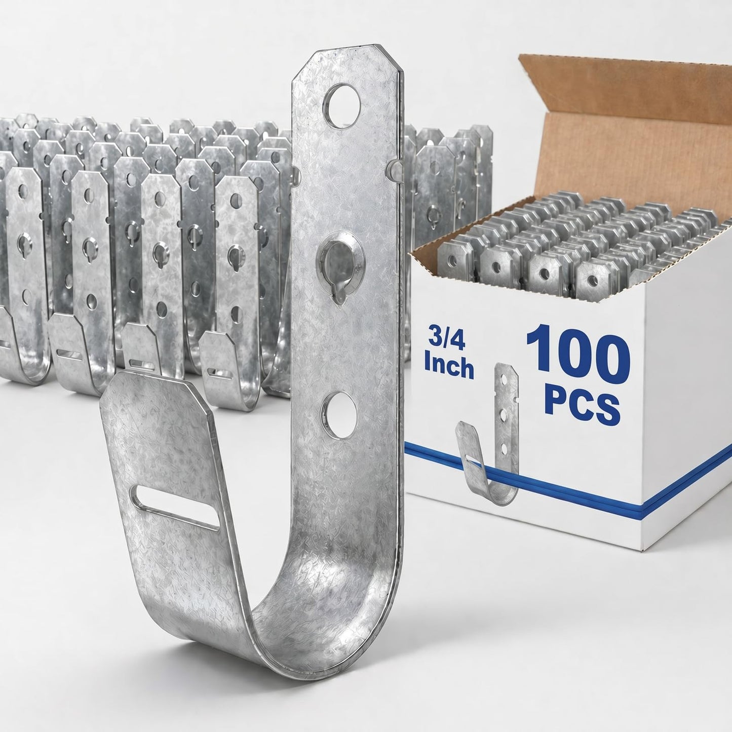 Gisafai 100 Pcs Cable Support J-Hook, 3/4 Inch Metal Garage Hooks for Hanging, Heavy Duty Network for Cable and Wire Management Wall Attaching J Utility, G60 Galvanized Steel, Silver