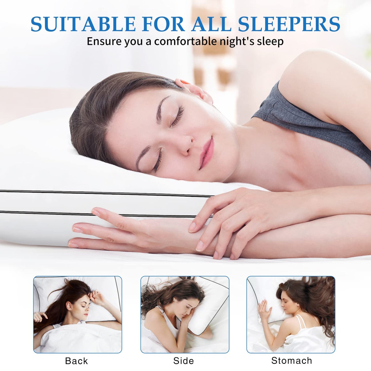 DolceLuna Pillows King Size Set of 2, Bed Pillow 2 Pack for Side & Back Sleepers, Hotel Quality Down Alternative Gusseted King Pillow for Sleeping, Soft and Supportive, White