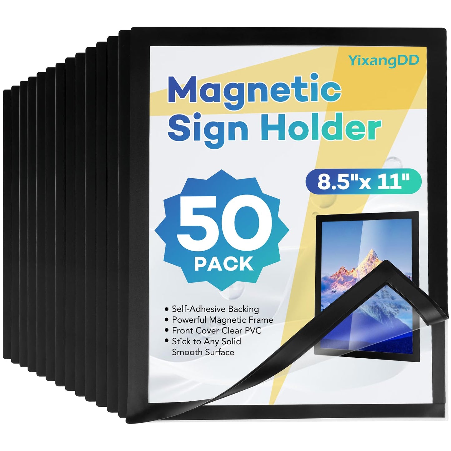 YixangDD 50 Pack Magnetic Sign Holder 8.5 x 11, Self-Adhesive Magnetic Wall Mount Sign Holder, Document Holder for Wall Window Office Poster Store