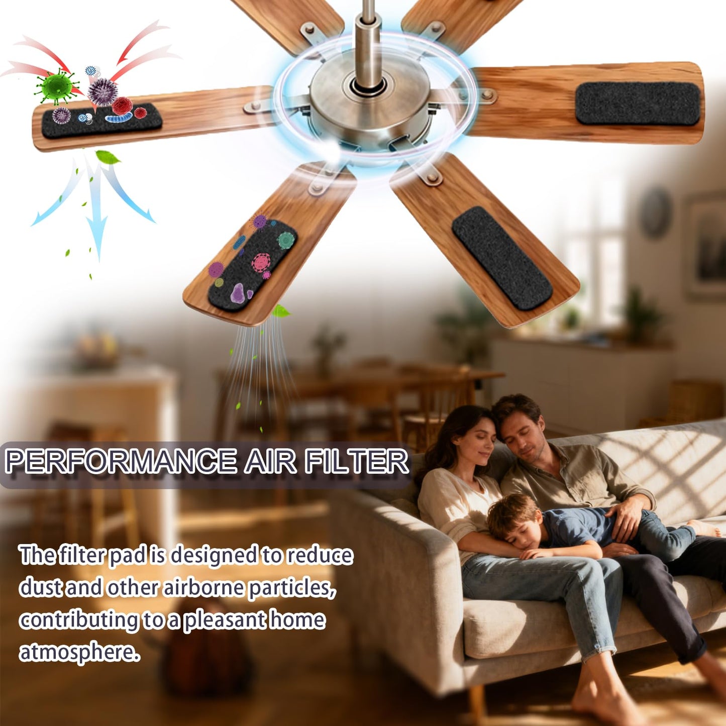 ZIMER Ceiling Fan Filters for Blades 20 Pack, Activated Carbon Fan Filter, Fan Blade Air Purifier Pads, Ceiling Fan Dust Catcher Pads