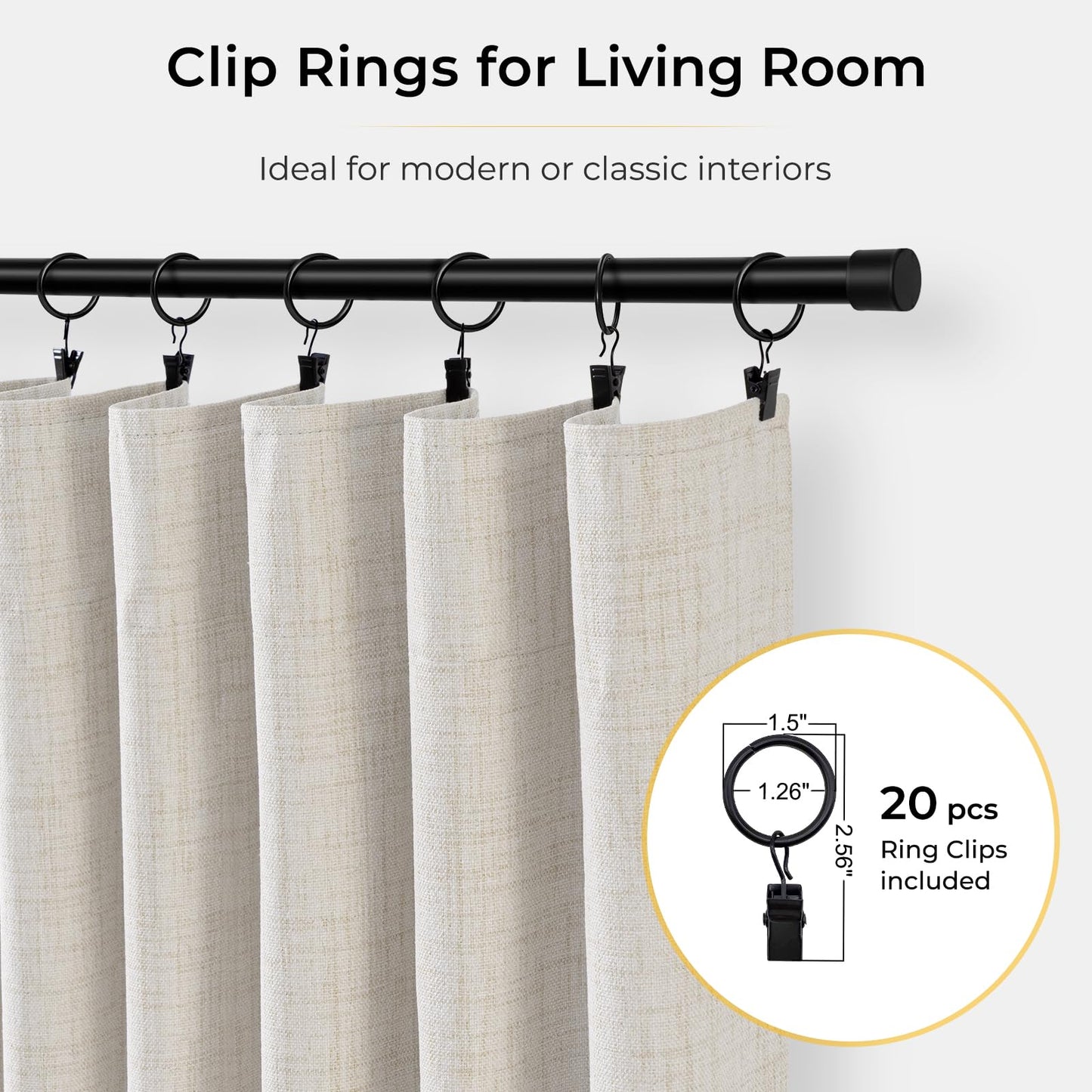 INOVADAY 100% Blackout Curtains for Bedroom, Black Out Curtains 90 Inch Long, Clip Rings Linen Blackout Drapes, Thermal Insulated Room Darkening for Living Room, 2 Panels - Beige,W50xL90