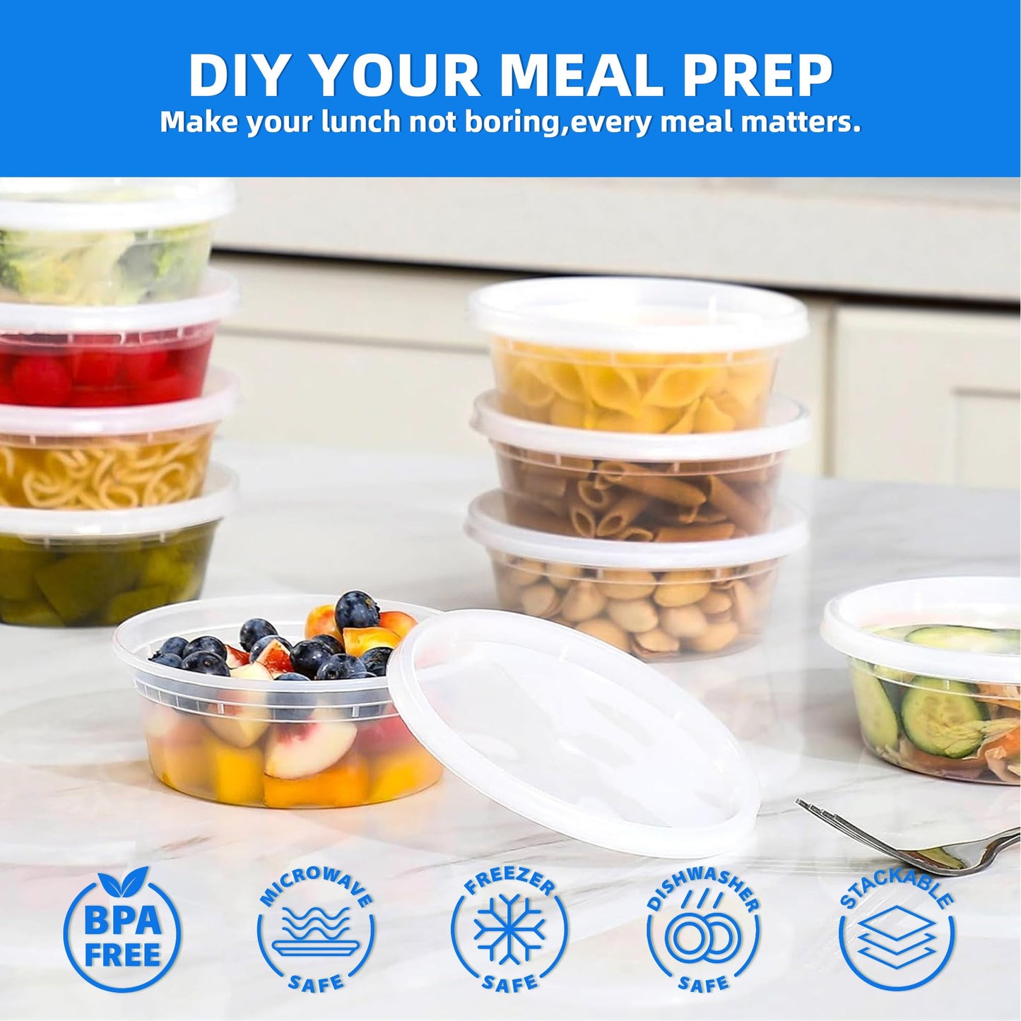APSIC Plastic Deli Containers with Lids, 24 Sets 64oz Leakproof Soup Storage Containers for Family Soup & Leftovers, Round Meal Prep Cups, BPA Free, Microwave/Freezer/Dishwasher Safe