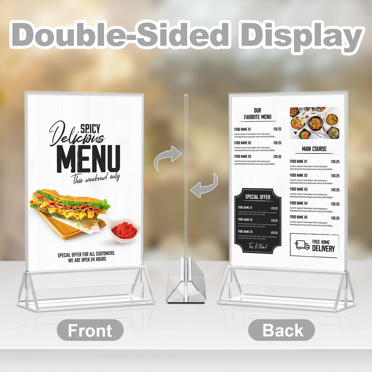Daofary Acrylic Sign Holder 8.5x11, 14 Pack Double Sided Silver Picture Frame Stand up Table Top Sign Holders, Clear Display Stand Menu Flyer Holder for Wedding Party