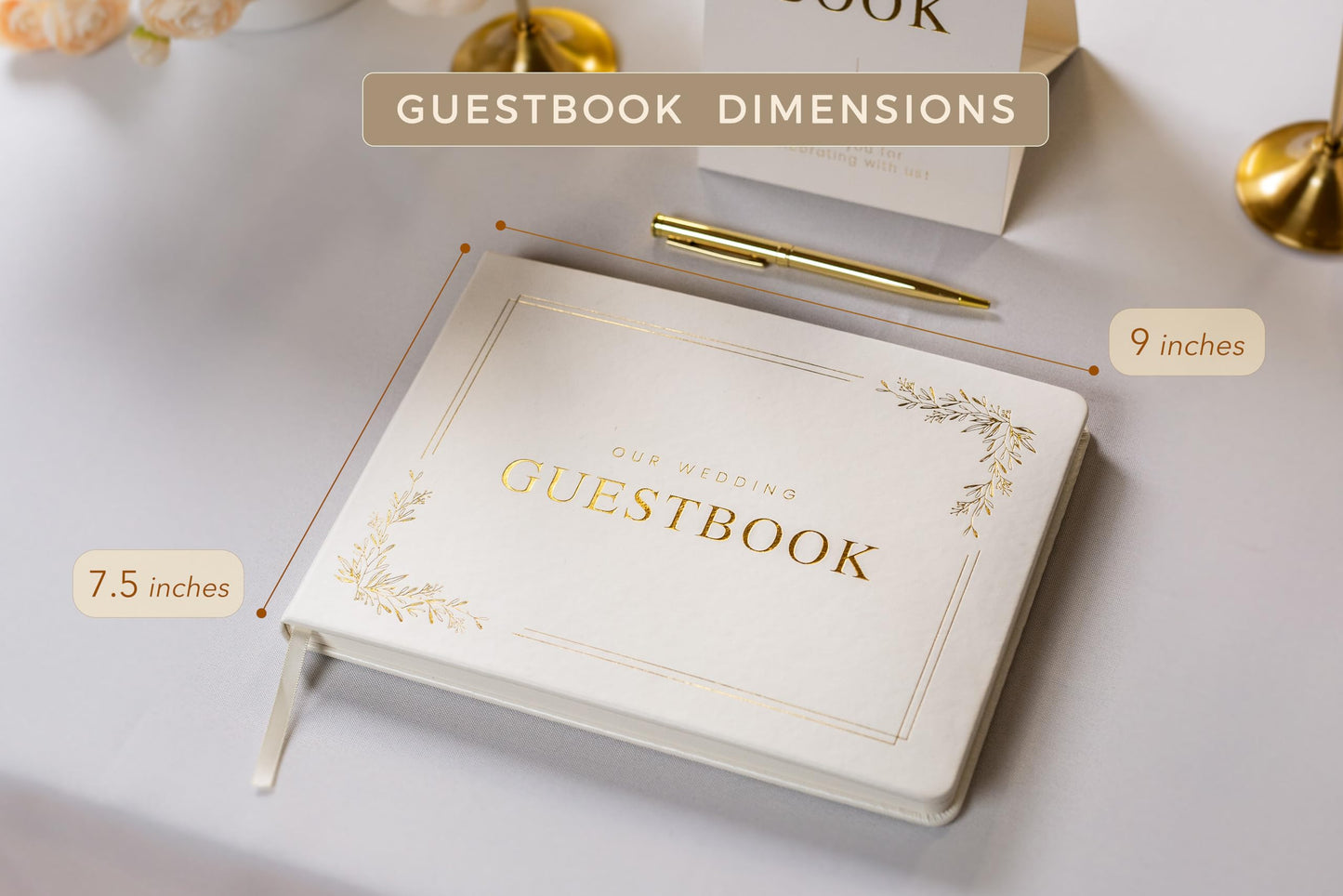 Modern Album Designs Floral Embossed Wedding Guest Book Set - 9 x 7.5 Hardcover Guestbook for Wedding Reception Sign in, Messages, Bridal Shower Engagement Party (White Cream)