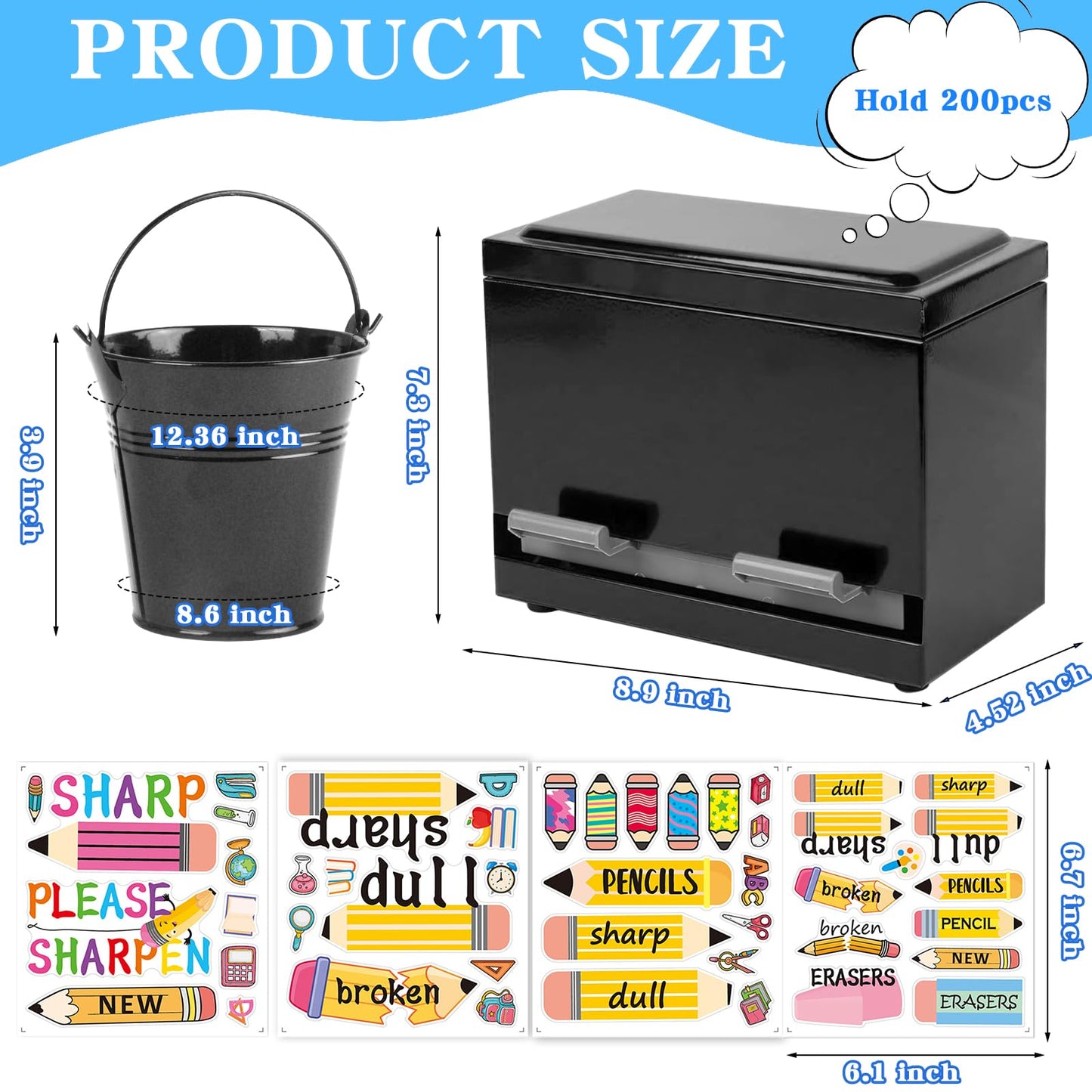 Tkifoda Pencil Dispenser for Classroom Stainless Steel Pencil Holder for Desk, Pencil Dispenser Set with Silicone Organizer & 4 Stickers, Classroom Must Haves Teacher Homeschool Office Supplies