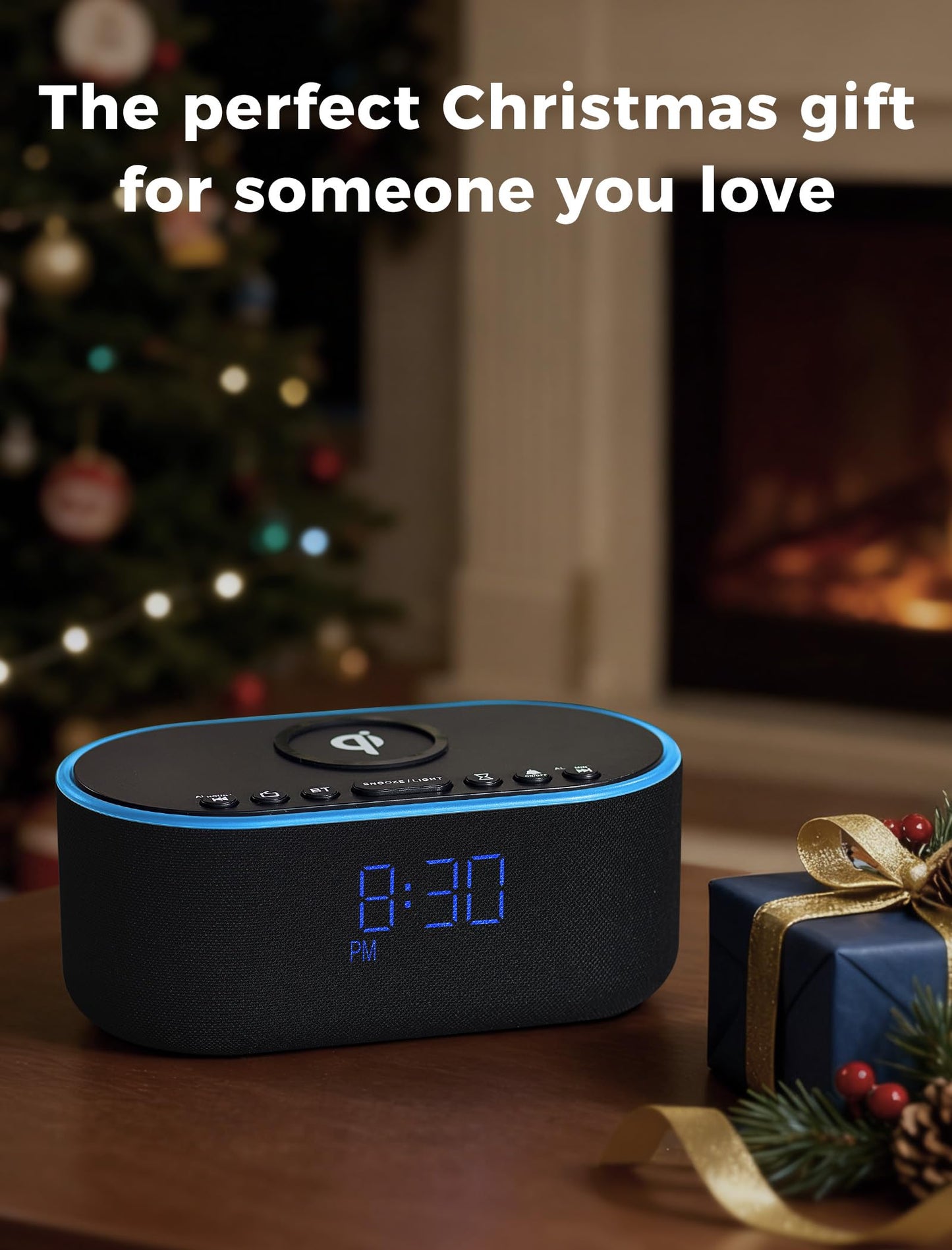 Odokee Wireless Charging Alarm Clock Radio: Qi Certified Fast Wireless Charger for iPhone Samsung - 10W Stereo Bluetooth Speaker - Dimmable Digital Clock with FM Radio for Bedroom Black