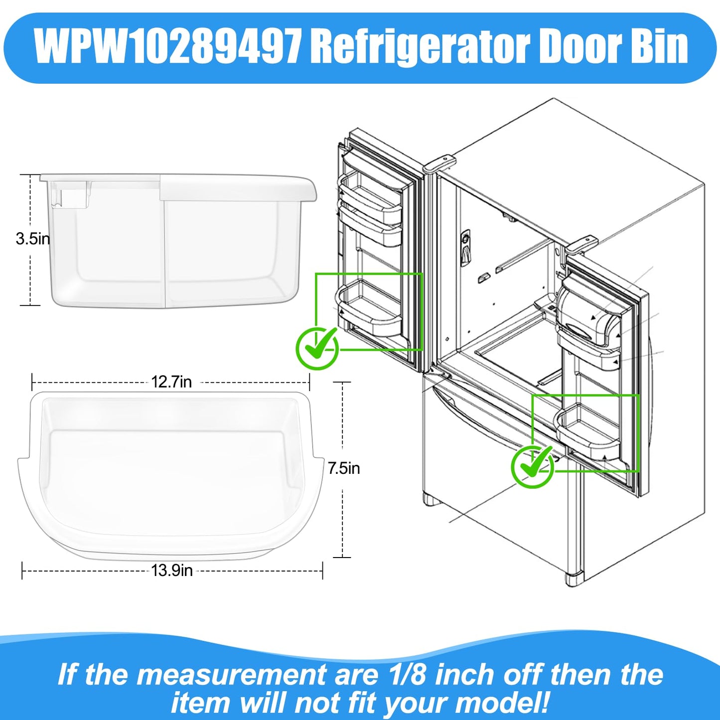 UPGRADED WPW10289497 Refrigerator Door Bin Replacement Compatible with Whirlpool Refrigerator Door Shelf Bin W10289497 WRF535SMBM00 WRF535SWHV WRF535SWHZ KRFF305ESS KitchenAid Kenmore Door Shelf