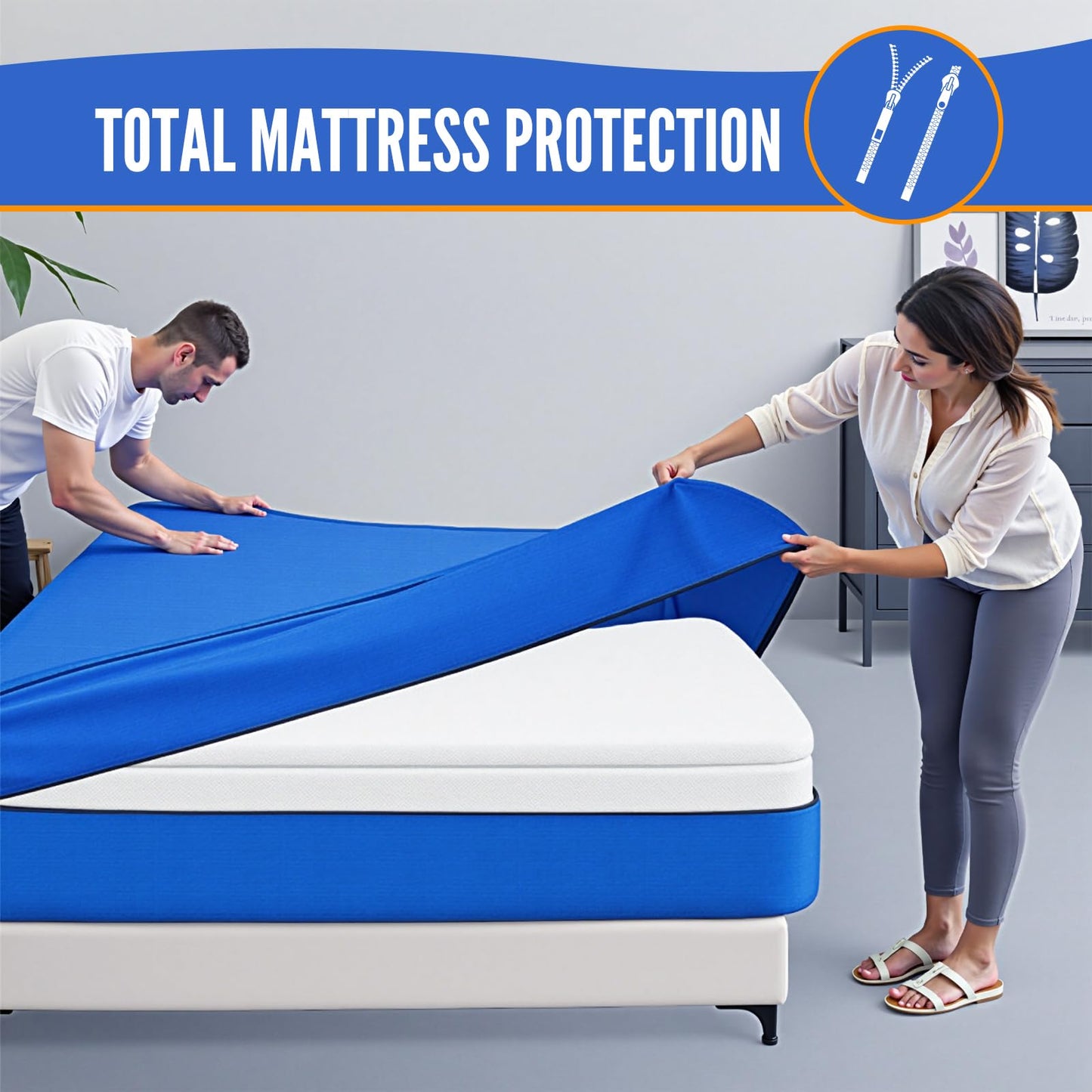 BAGAIL Mattress Bags for Moving, Mattress Covers with Heavy Duty Handles, Reusable Mattress Storage Bag for Moving Supplies(Blue, Queen)