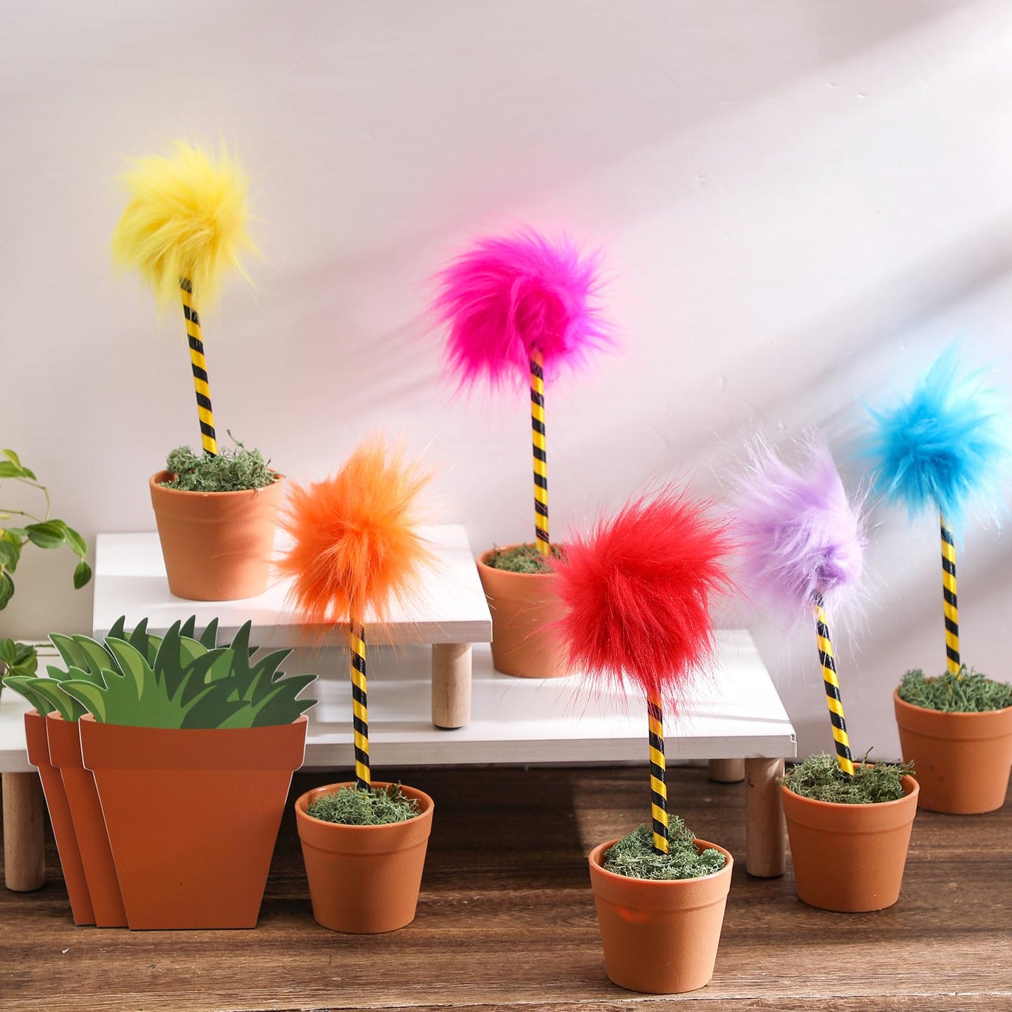Sayglossy 24 Pcs Fluffy Fuzzy Pens and Flower Pot Notebooks, Colorful Pompom Pens Novelty Cute Notepad Gift Set for Birthday Party Favors Office Supplies