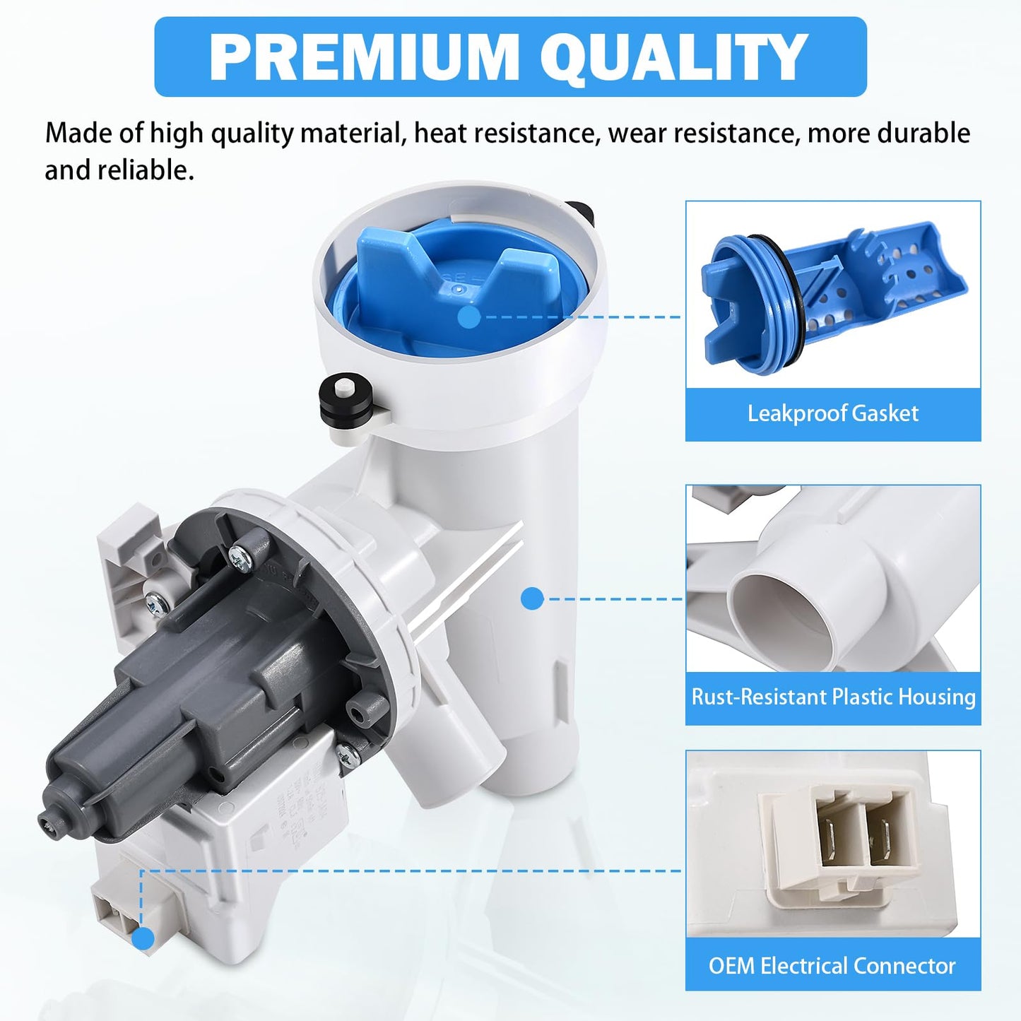 Upgraded WH11X29539 Washer Drain Pump & Filter Assembly Compatible with GE Front Load Washer, Replaces WH11X39237 AP6986715 PS16217203 EAP16217203 4962370 B25-3A04 PD00065822