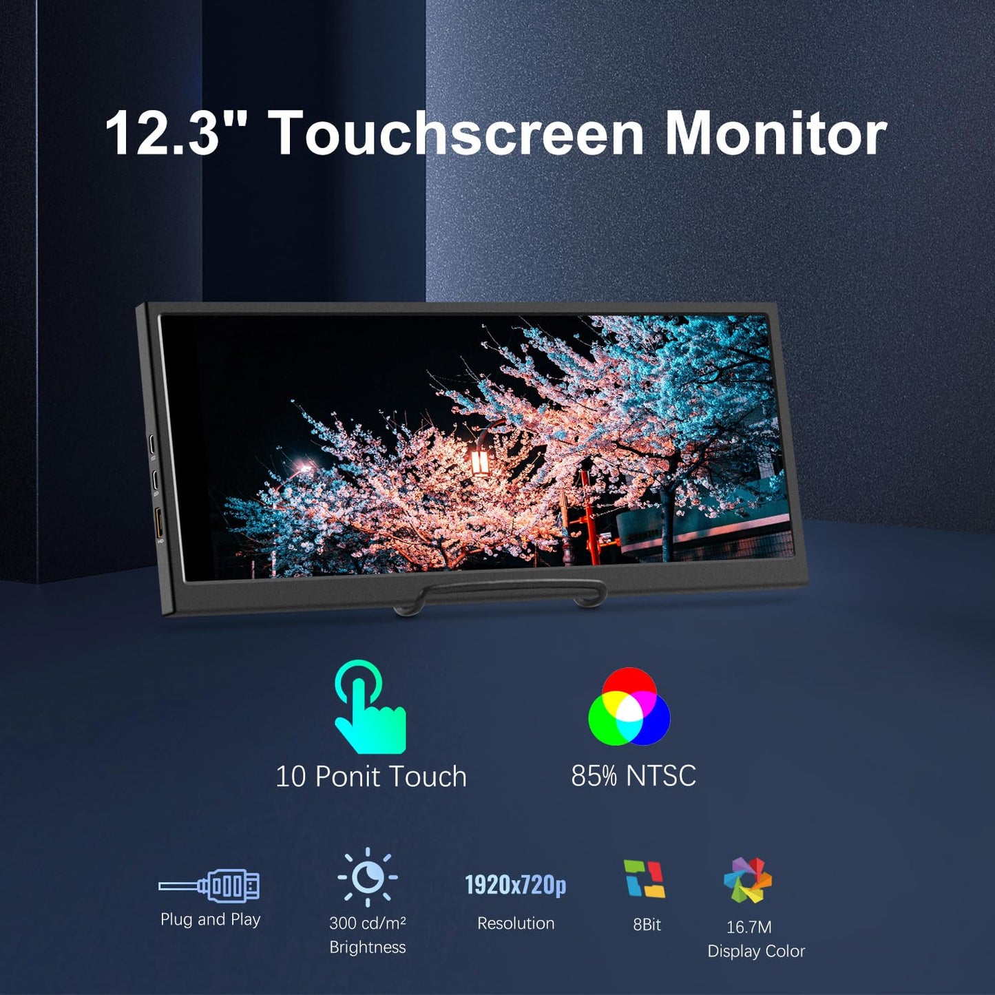 12.3 Inch Touchscreen Secondary Monitor, IPS Stretched Bar LCD Travel Touch Display 1920 * 720 HDMI USBC, Portable Touch Screen for Laptop Computer Windows Aida64 GPU CPU RAM Monitoring