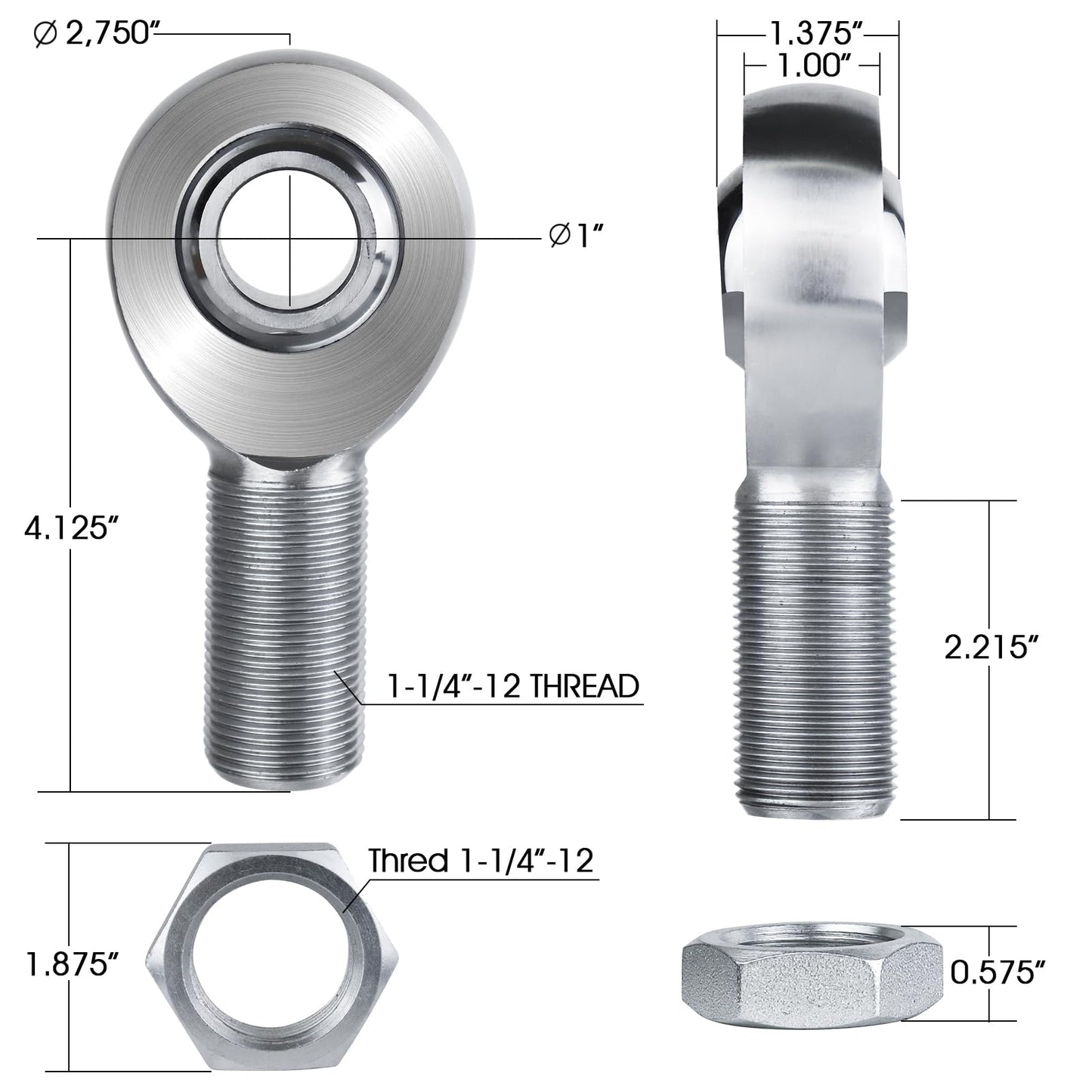 1.25” Heim Joints Rod End Kit,1 1/4” Chromoly Heim Joints Panhard Rod End Kit for Steering,Suspension, Traction Bars, Right&Left Hand Thread with Spacer,Tube Adapters & Jam Nuts - 1Set