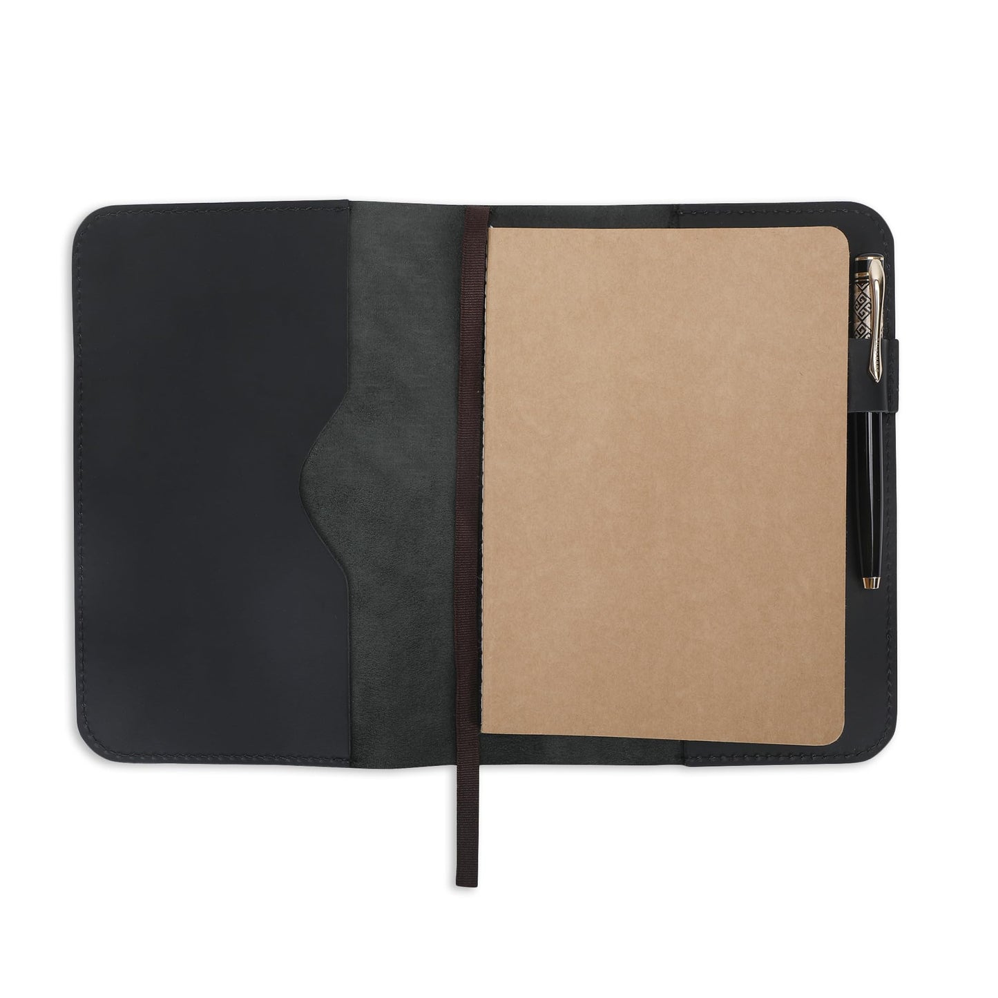 CestAntiQ, A5 Leather journal cover, Refillable Journal Cover for Large and Medium A5, Leather Handmade Notebook Cover, 9 x 6 Inches Leather Bound Journal (Black)