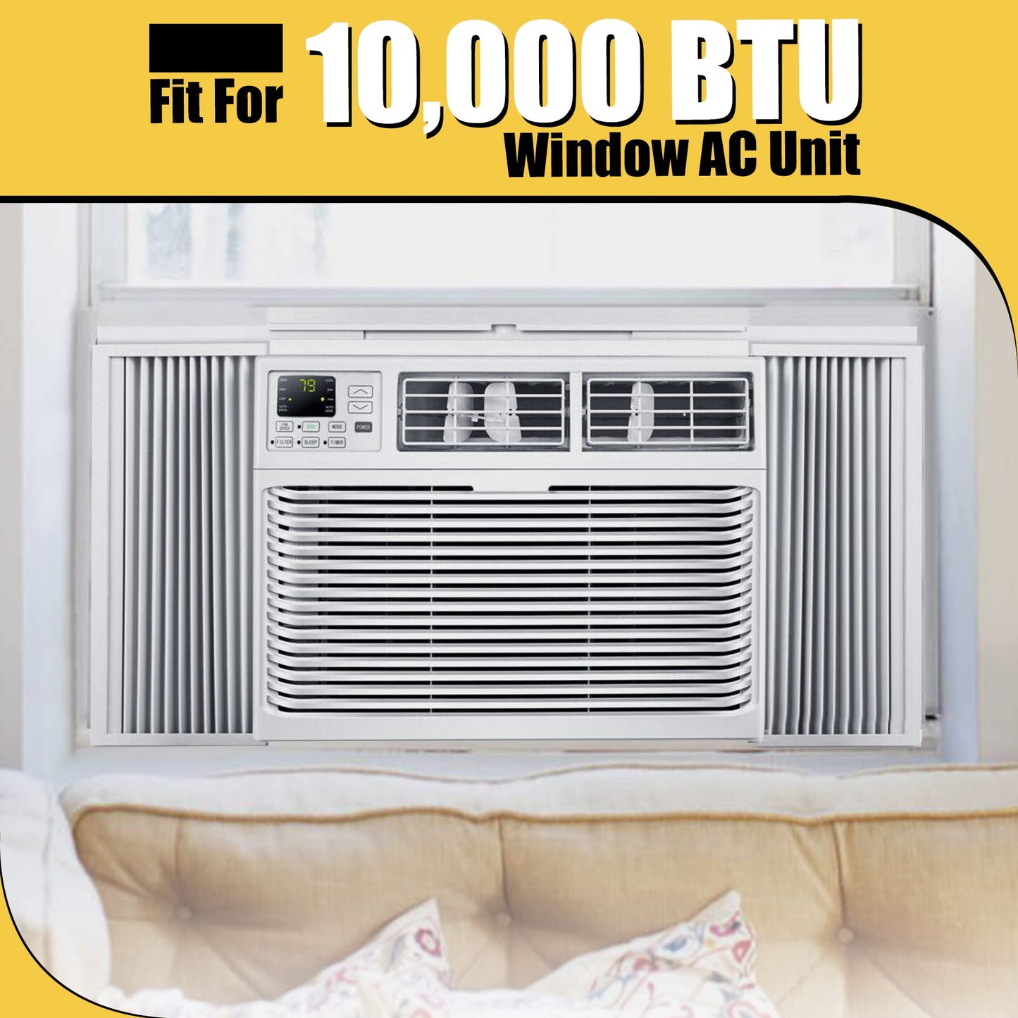 Powrocket Window AC Side Panel with Frame Set,Air Conditioner Accordion Filler Curtain Replacement Kit,Fits Most 10000 BTU Window Air Conditioner Units,White