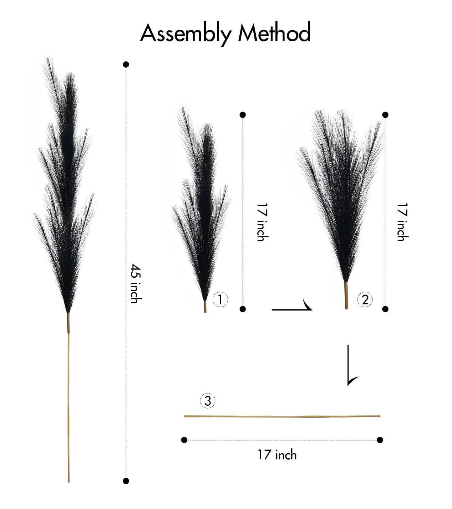 SeptCat 9 Pcs 45" Faux Dried Pampas Grass Tall Decor, Fluffy Fake Long Pompas Artificial Black Grey Gray Pompous Stems Bouquet Flower Arrangement Vase Filler for Boho Home Wedding Decoration