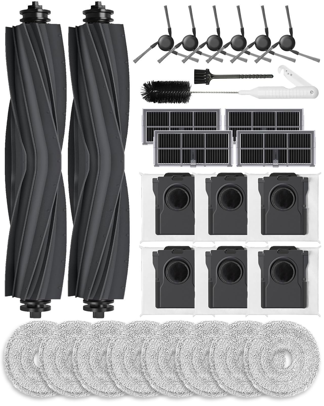 E40 Ultra Replacement Parts Compatible with Mova E40 Ultra Robot Vacuum Cleaner,28 PCS Accessories Kit for Mova E40 Ultra:2 Main Brush, 6 Side Brush, 6 Activated Carbon Dust Bag, 4 Filter, 8 Mop Pad