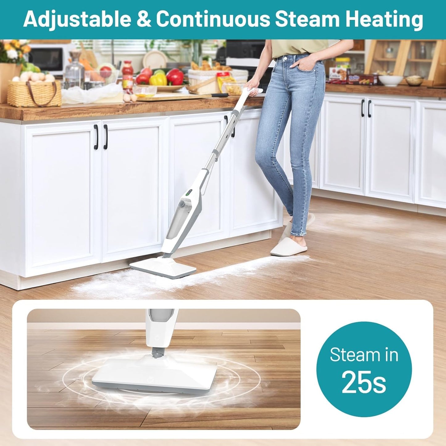 PEEH Steam Mop for Floor Cleaning, 12 in 1 Handheld Steam Cleaner for Home, Floor Steamer for Hardwood Windows Tile Laminate Shutter & Clothes with Attachments (grey)