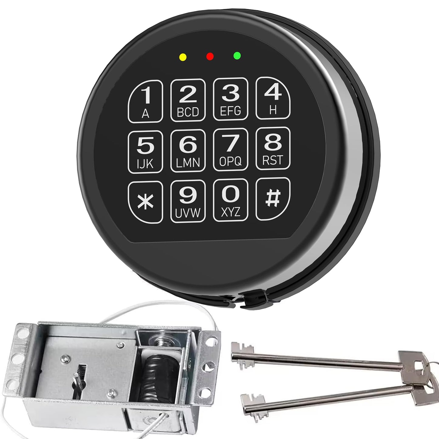 Gun Safe Lock Replacement with 2 Override Keys & Solenoid Black Keypad Safe Electronic Safe Lock for Fireproof Safe Box